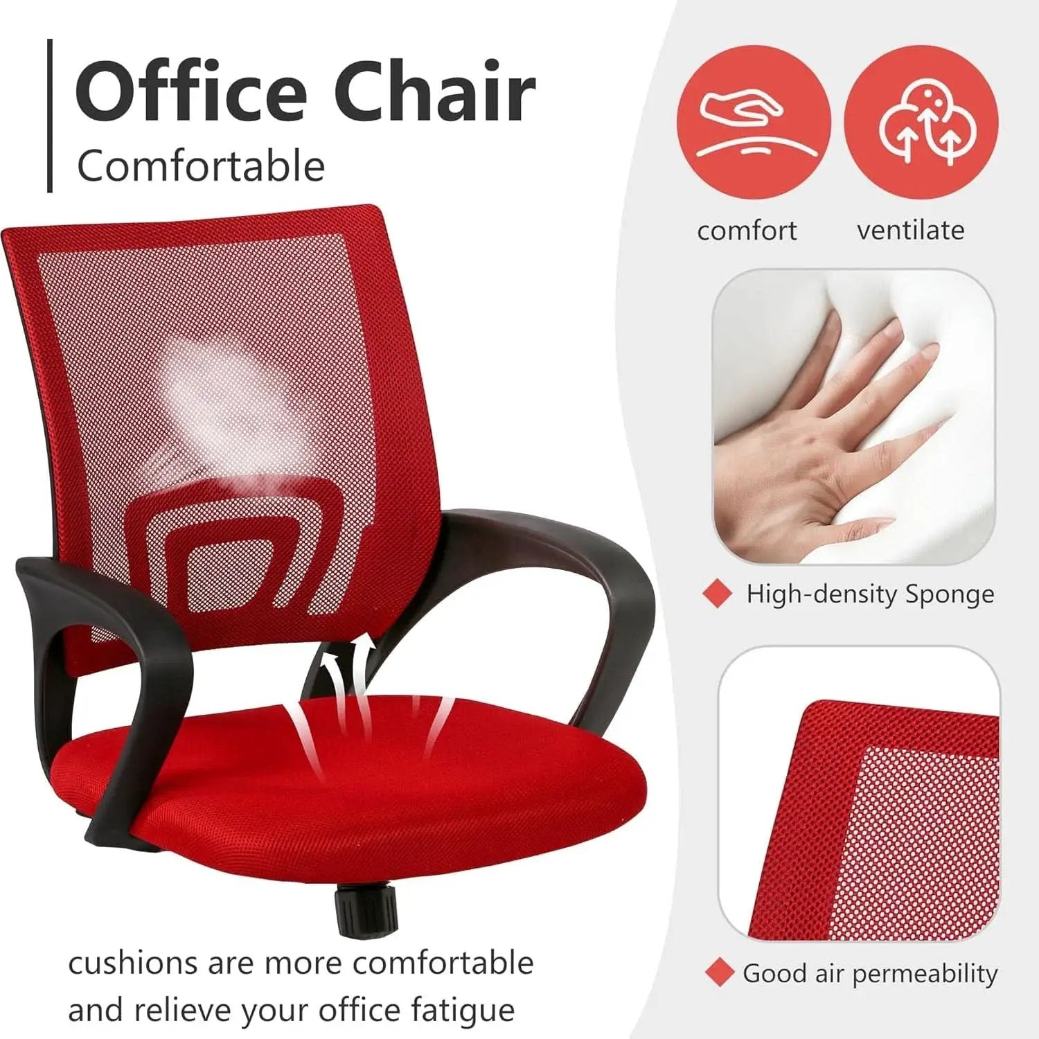 Ergonomic Mesh Office Chair With Lumbar Support Red from PriceLows™