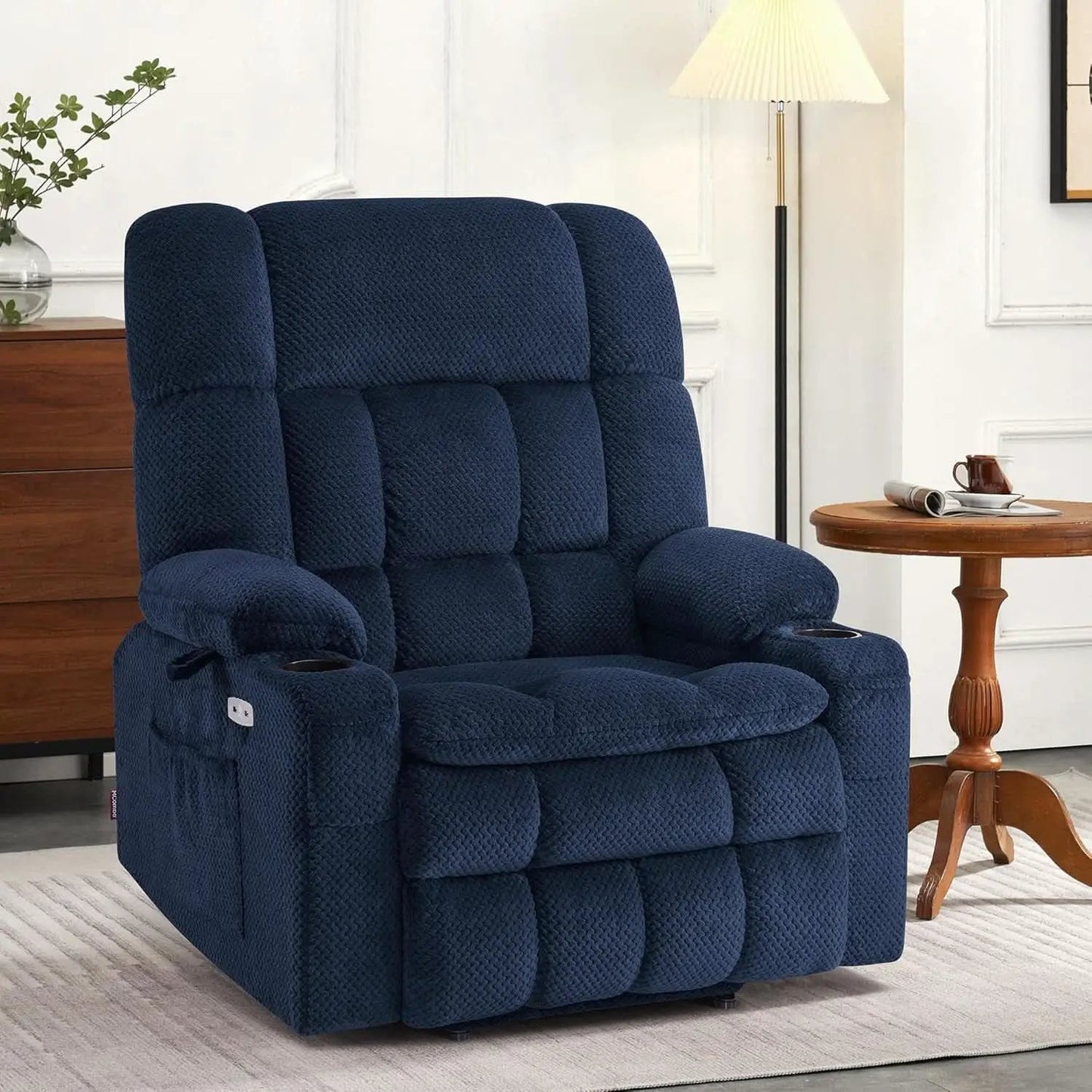 Large Wide Navy Blue Dual Motor Lift Recliner Massage And Heat from PriceLows™