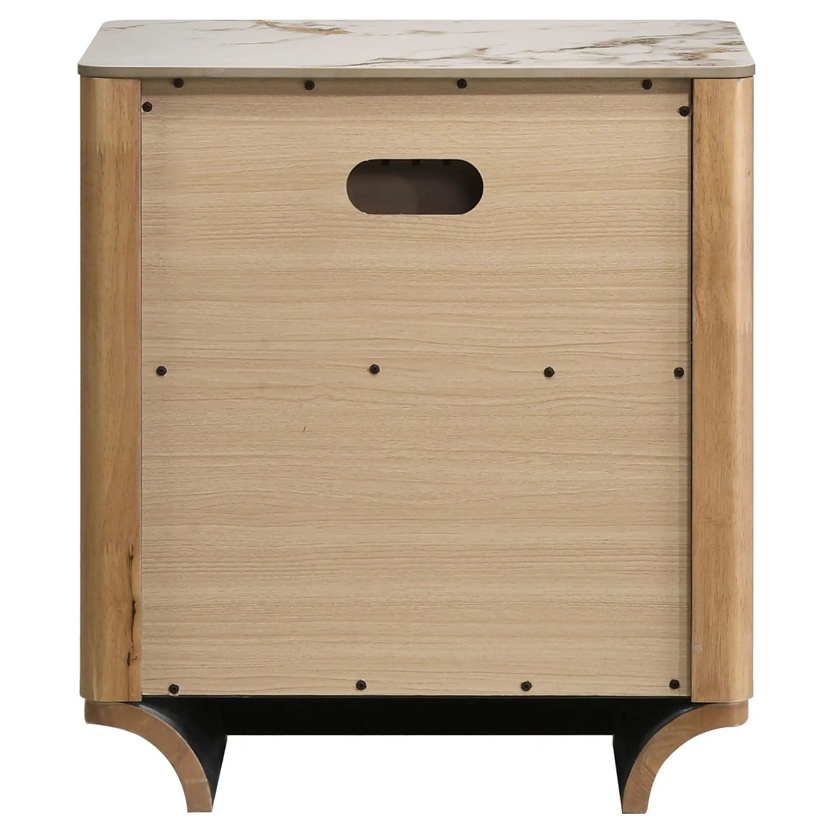 Leanne 2-drawer Sinter Stone Top Nightstand | 23.75 x 16.5 x 26.75 in | Solid Wood & Metal | Light Oak