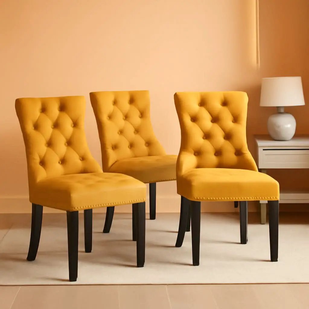 Velvet Tufted Dining Chairs Set Of Four Gold Finish from PriceLows™