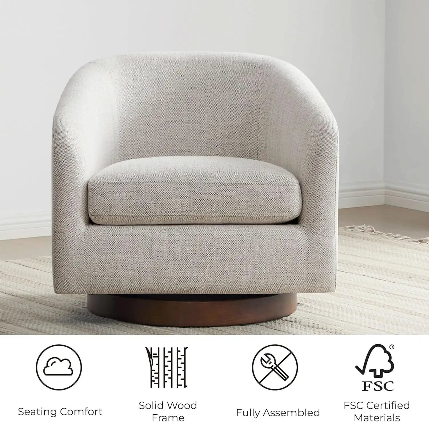 Ivory Swivel Barrel Chair With Plush Foam Back Cushion from PriceLows™