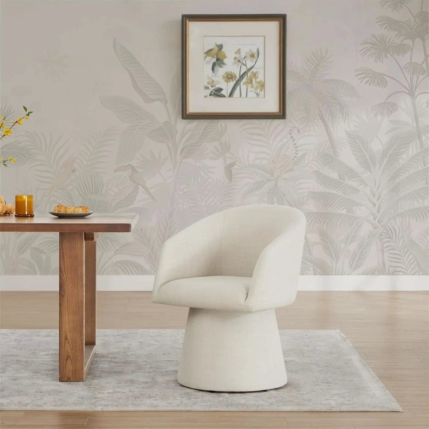 360 Degree Modern Swivel Linen Dining Chairs Set Of 4 from PriceLows™