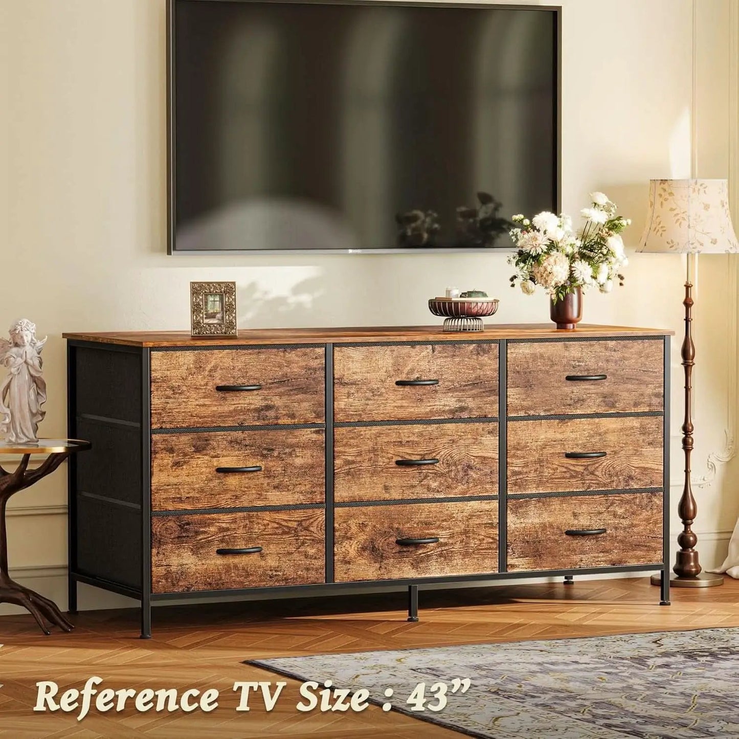 Rustic Brown 9 Drawer Dresser And TV Stand 47 Inch Wide from PriceLows™