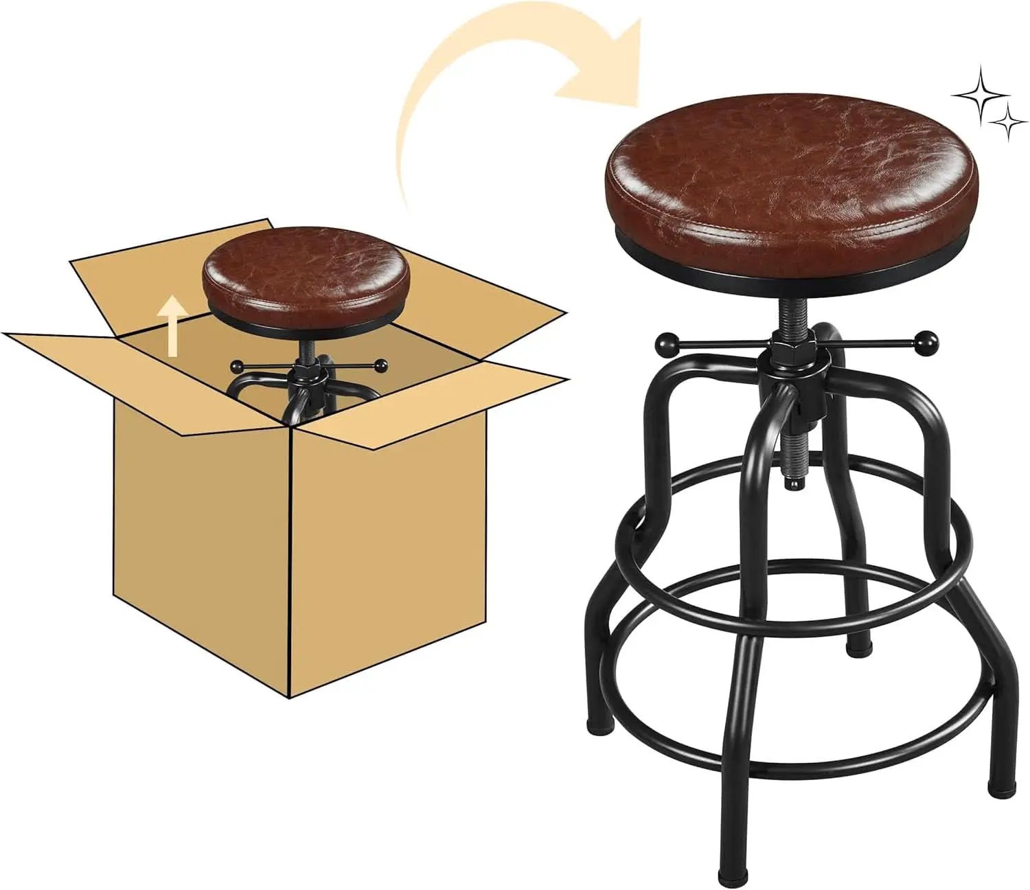 Industrial Bar Stool Adjustable Brown Counter Height from PriceLows™