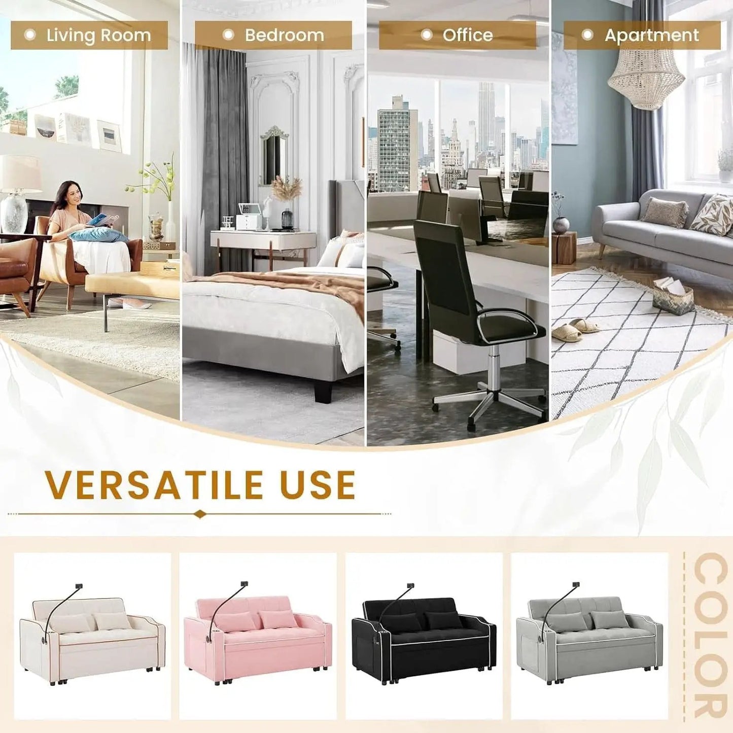 Black Velvet Luxe Sleeper Sofa Bed USB Charging Port from PriceLows™