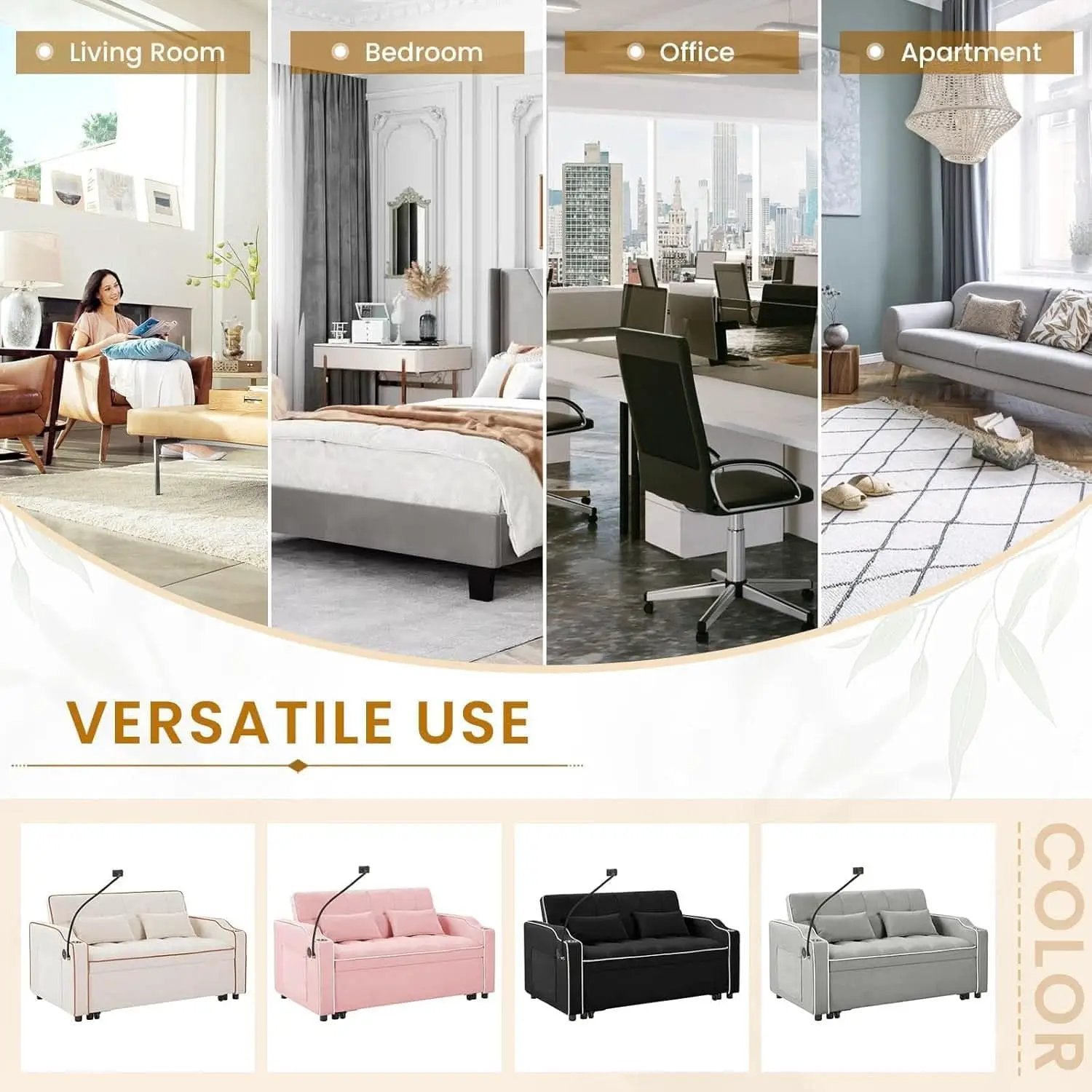 Black Velvet Luxe Sleeper Sofa Bed USB Charging Port from PriceLows™