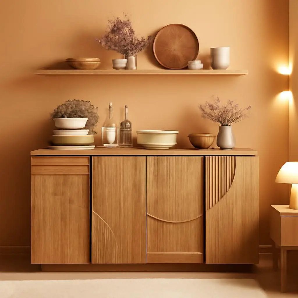 62 Inch Handcrafted Oak Sideboard Cabinet Midcentury from PriceLows™