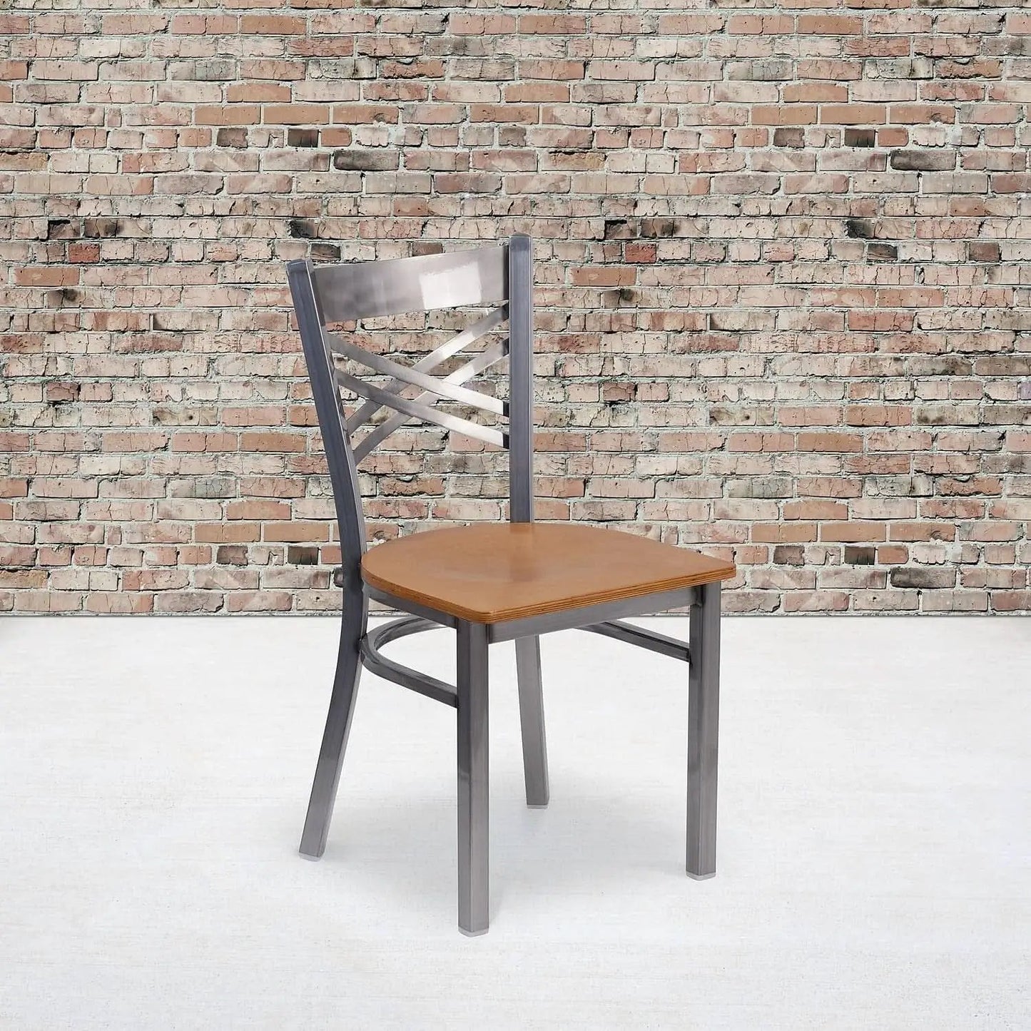 HERCULES Series Clear Coated X Back Metal Restaurant Chair 2 Pack Natural Wood Seat from PriceLows™