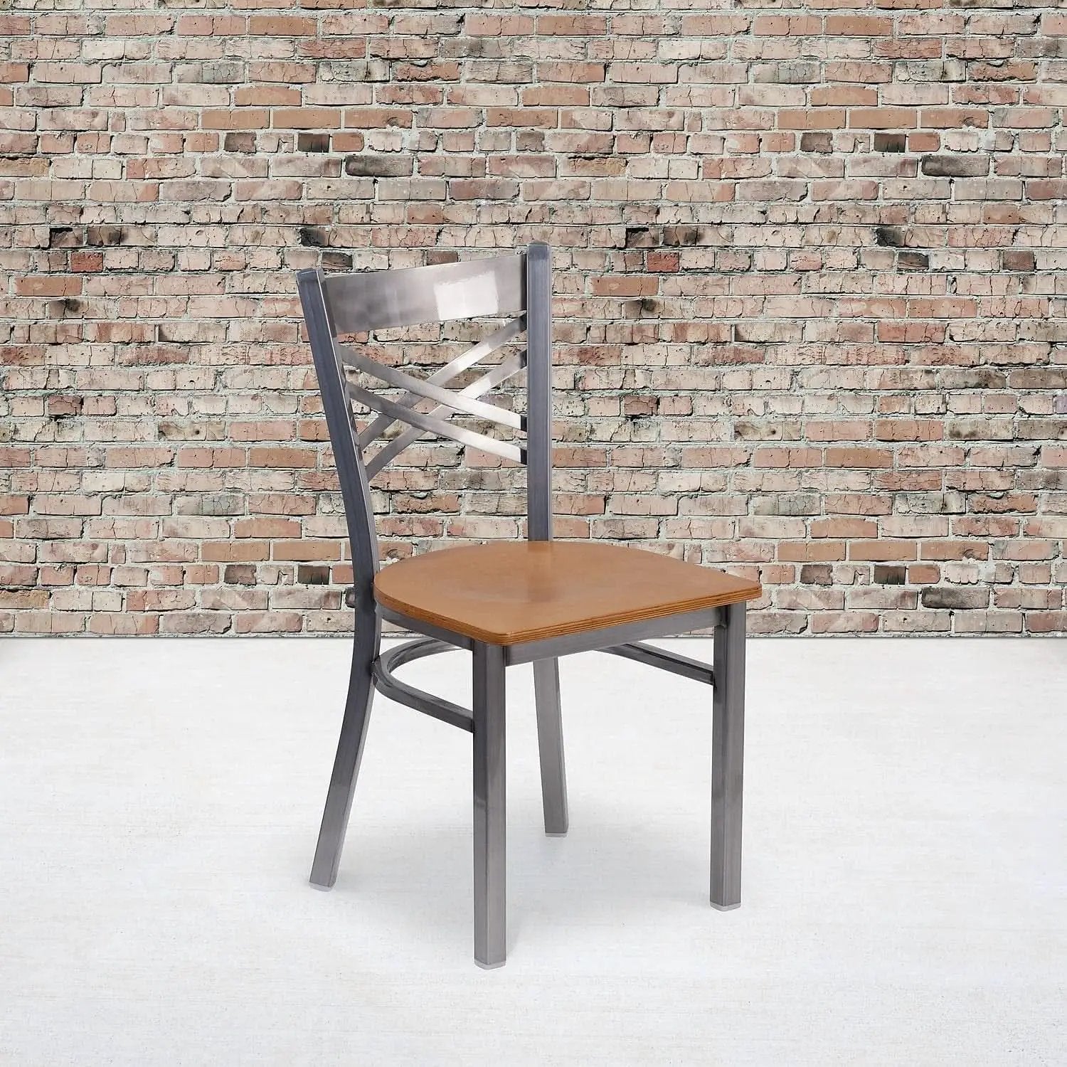 HERCULES Series Clear Coated X Back Metal Restaurant Chair 2 Pack Natural Wood Seat from PriceLows™