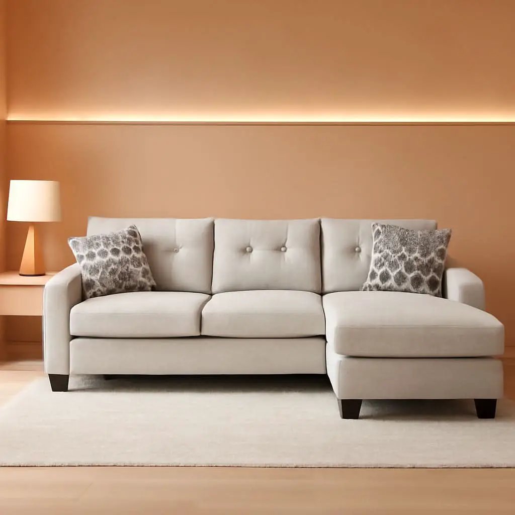Beige Sleeper Sectional Featuring Chaise Memory Foam from PriceLows™