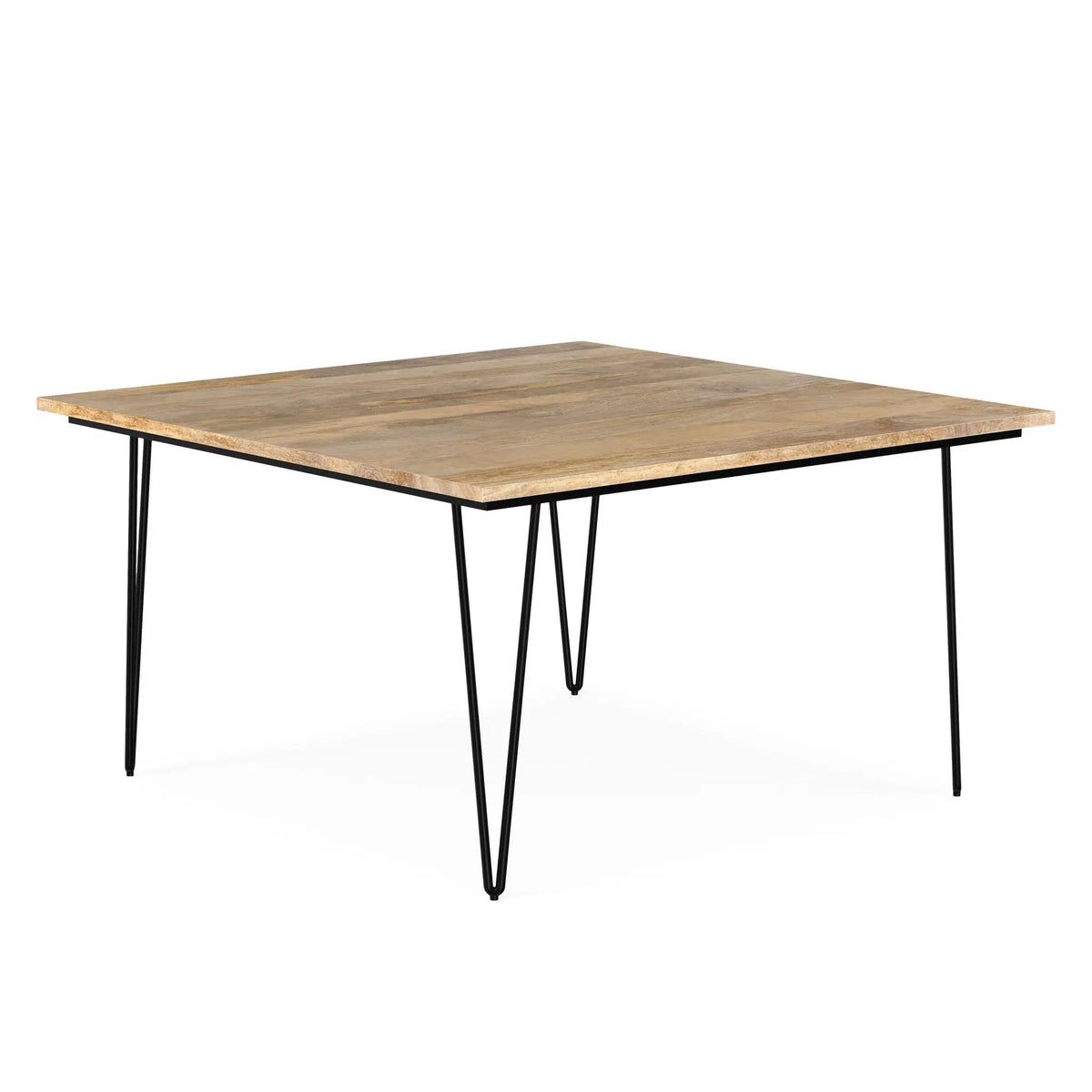Hunter Dining Table | 66 Inch Width | Solid Mango Wood Top | Hairpin-Style Iron Base