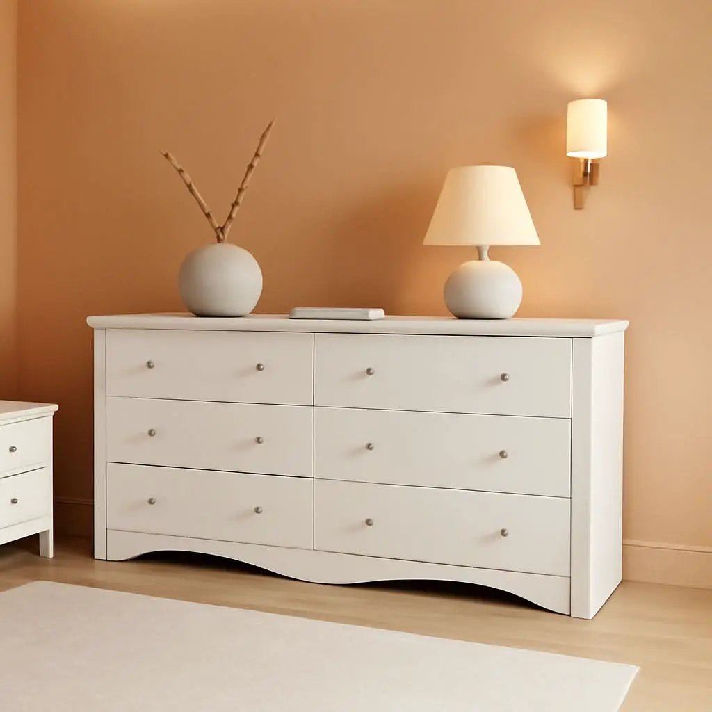 White 6 Drawer Dresser With Smooth Metal Slides Storage from PriceLows™