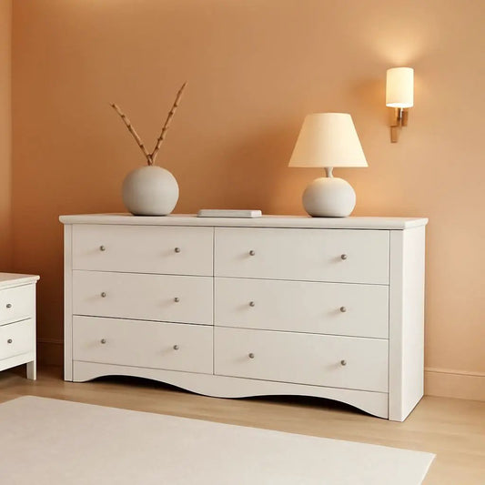 White 6 Drawer Dresser With Smooth Metal Slides Storage from PriceLows™