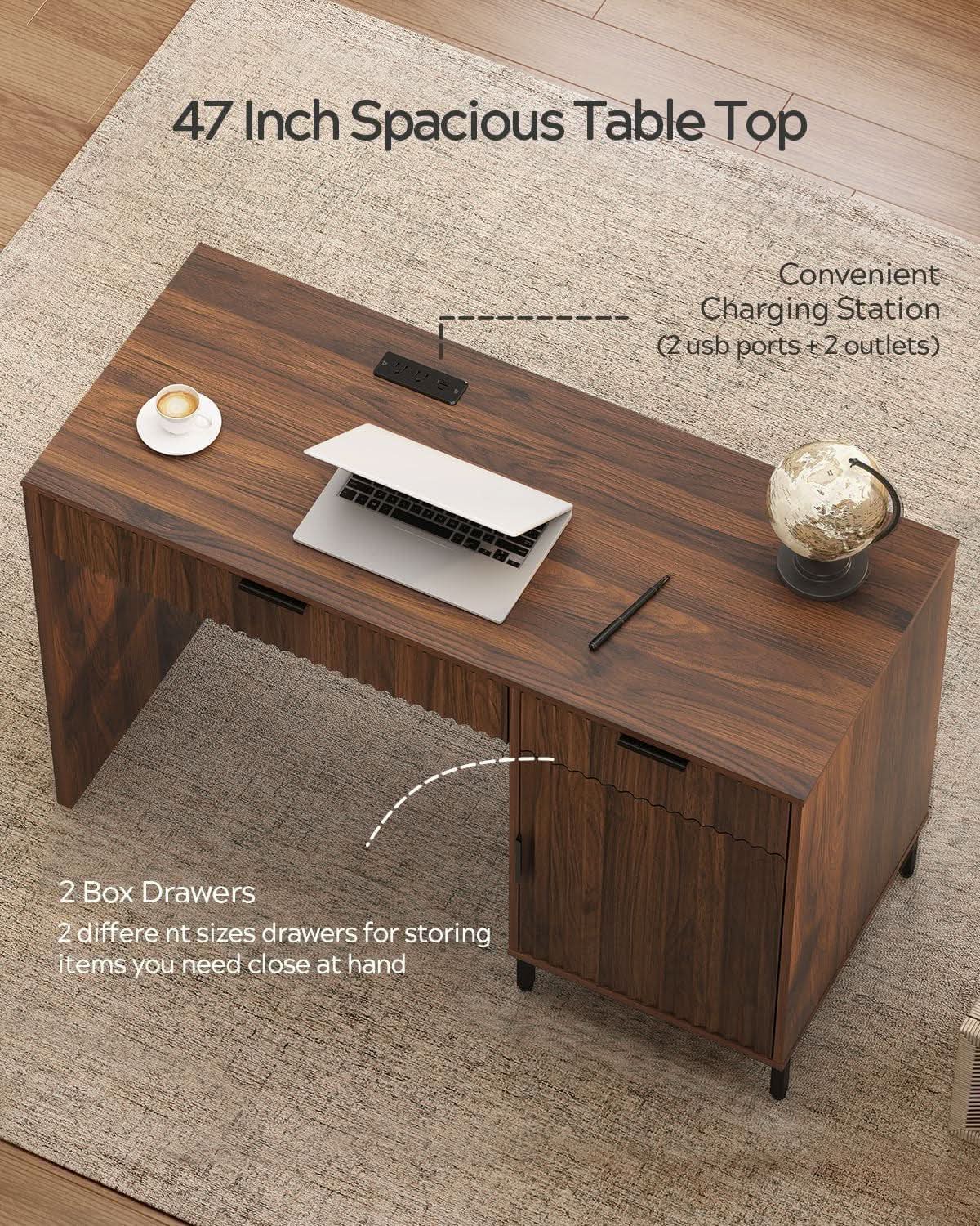 Brown 47 Inch Fluted Executive Desk Charging Station from PriceLows™
