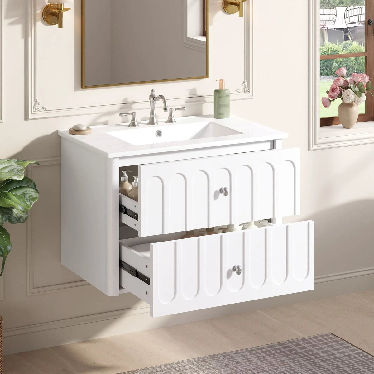 Floating Bathroom Vanity | Soft Close Drawers | Round Edge Basin