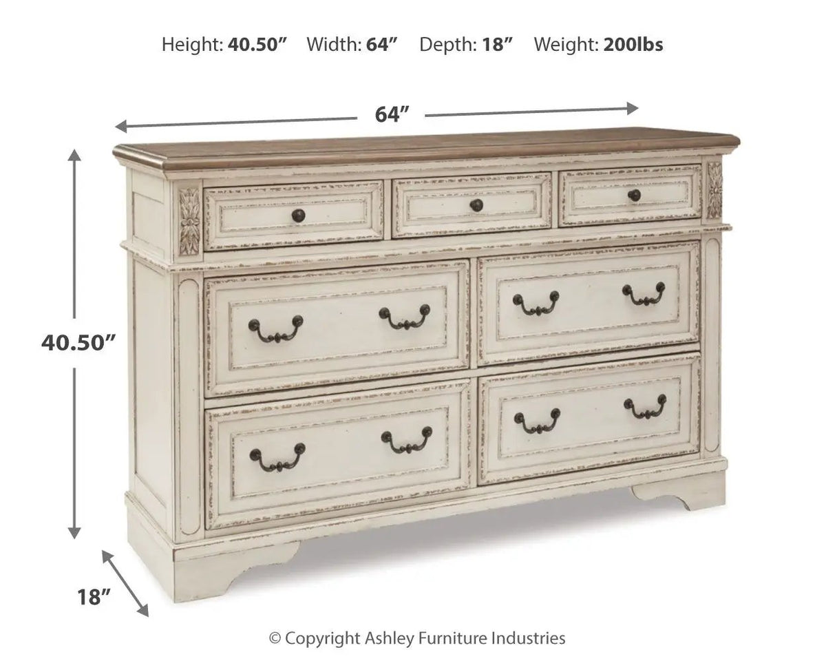 Realyn Dresser | Traditional Cottage Style | Antiqued Two-Tone Finish | Chipped White