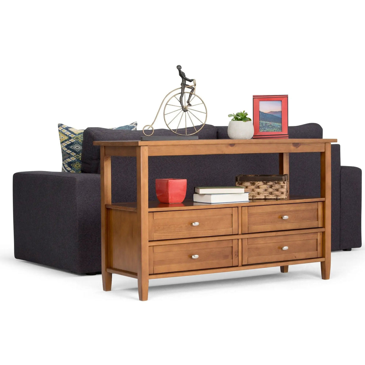Warm Shaker Solid Wood Table | Bottom Drawer | Open Shelf Storage