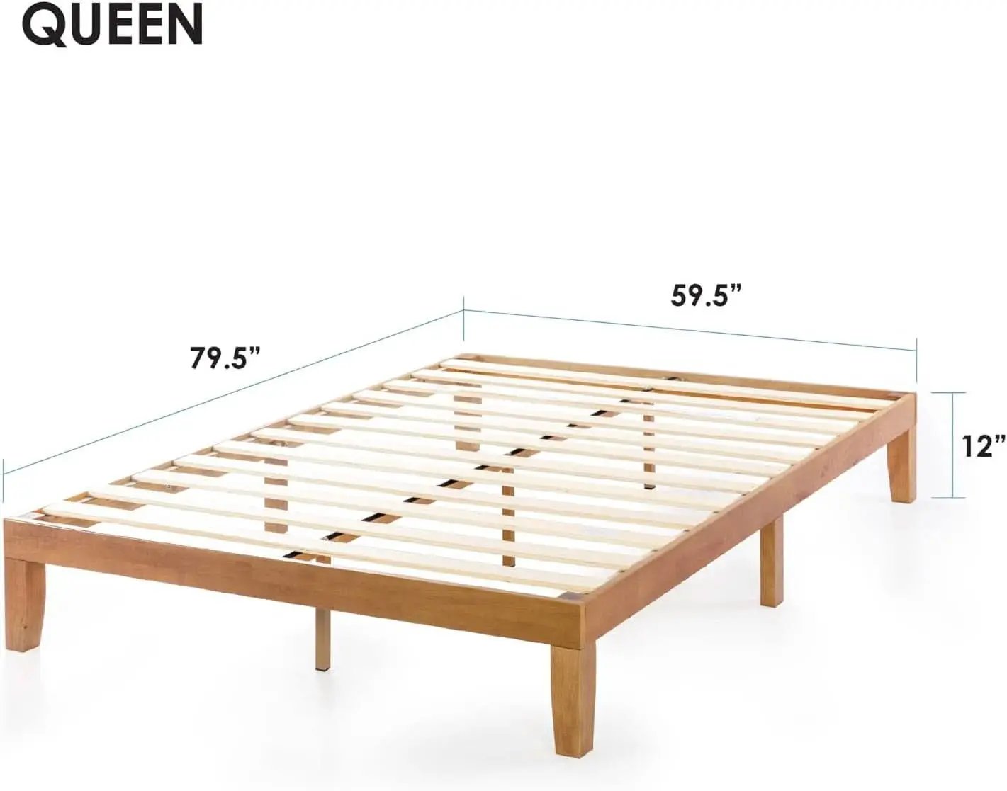 Queen Solid Pine Platform Bed With Slats No Box Spring from PriceLows™