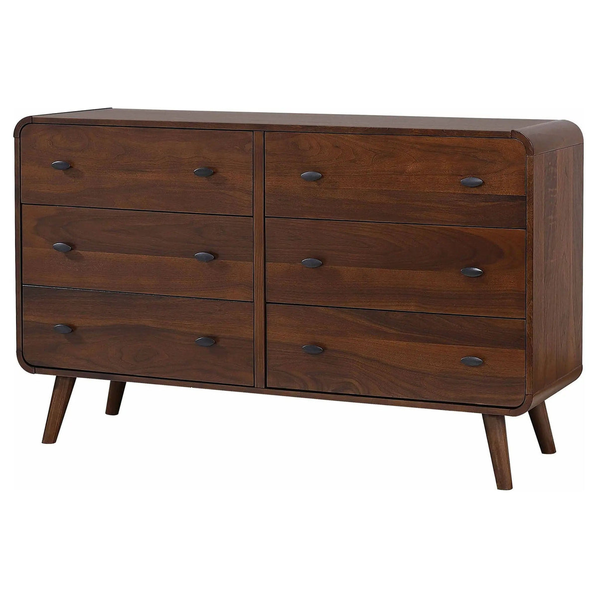 Robyn 6-drawer Bedroom Dresser Dark | 61 x 17 x 36.5 in | Engineered Wood & Walnut | Walnut