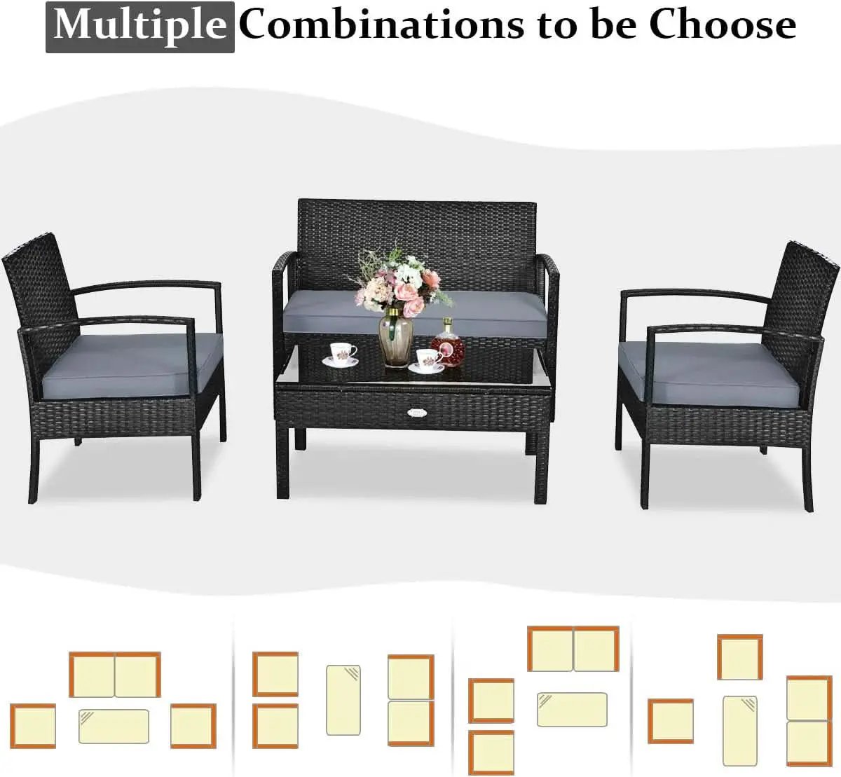 4 Piece Patio Rattan Furniture Set With Glass Coffee Table from PriceLows™