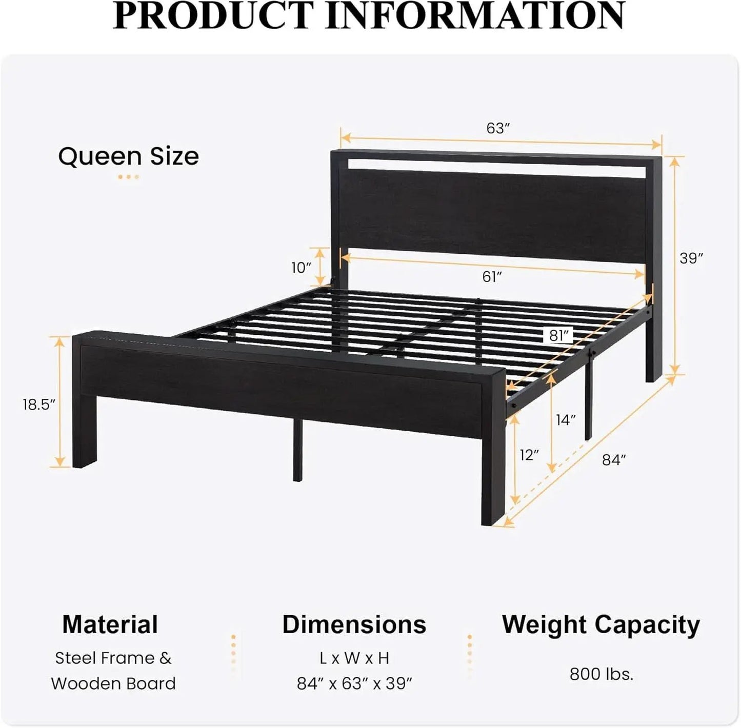 Queen Metal Platform Bed Frame With Storage Black Oak from PriceLows™