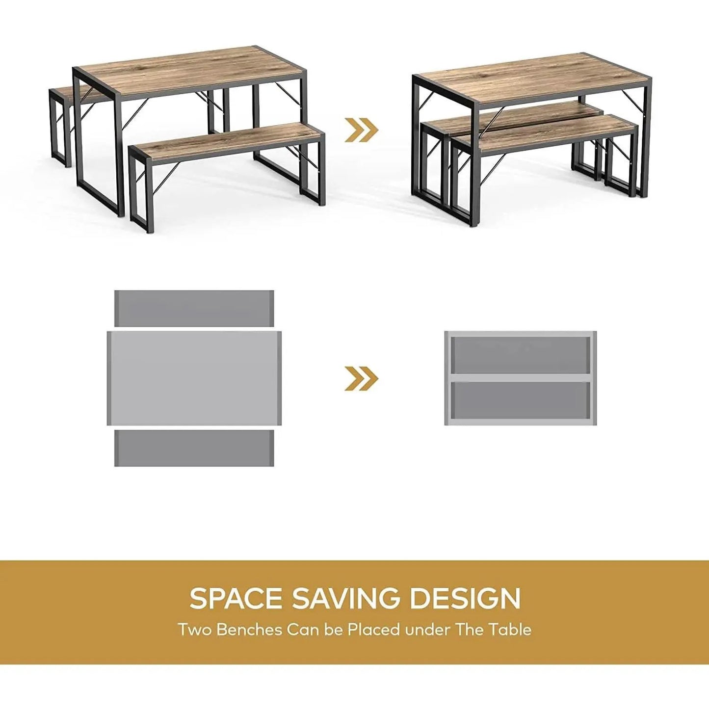 Dining Table Set For 4 With 2 Benches Gray Finish Modern from PriceLows™