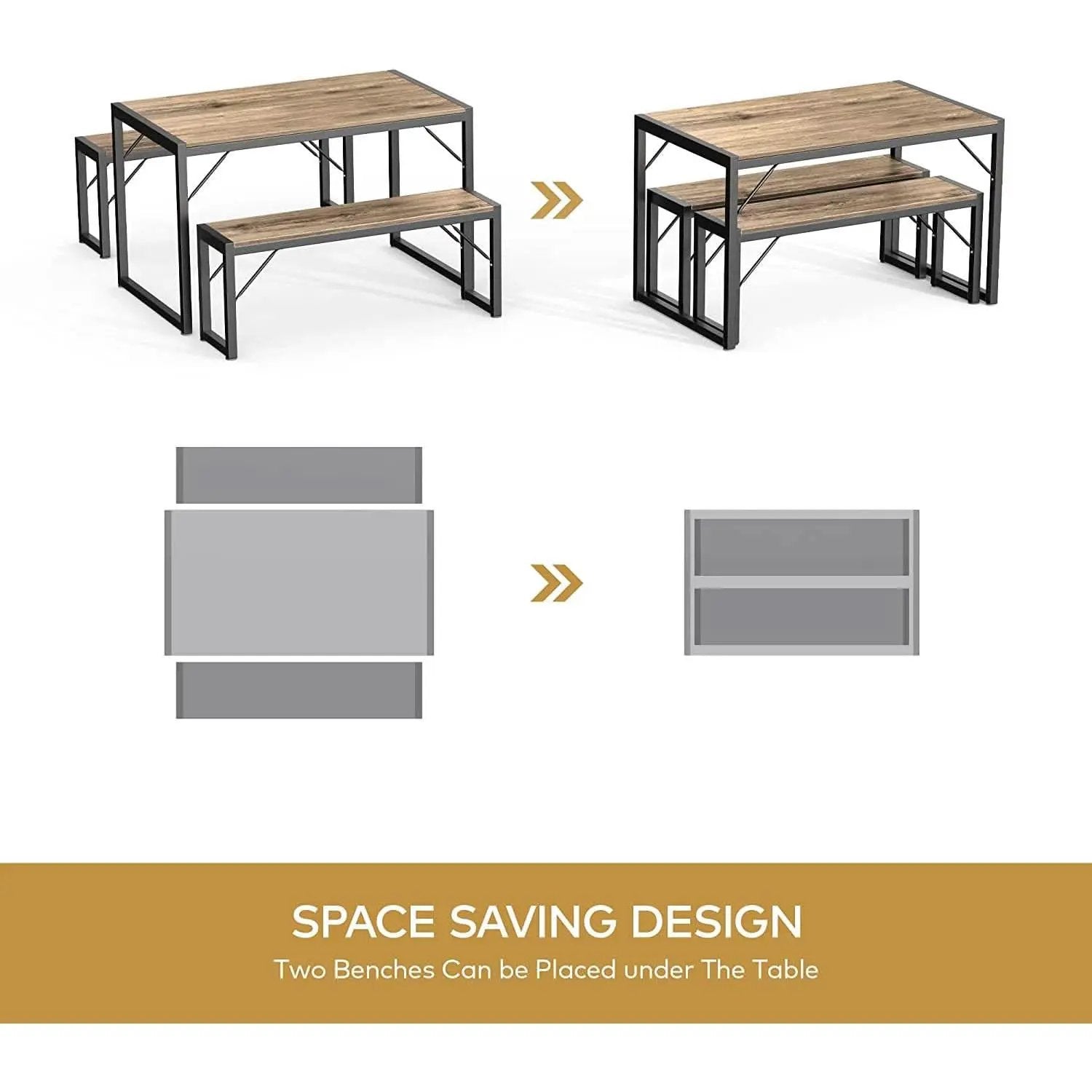 Dining Table Set For 4 With 2 Benches Gray Finish Modern from PriceLows™