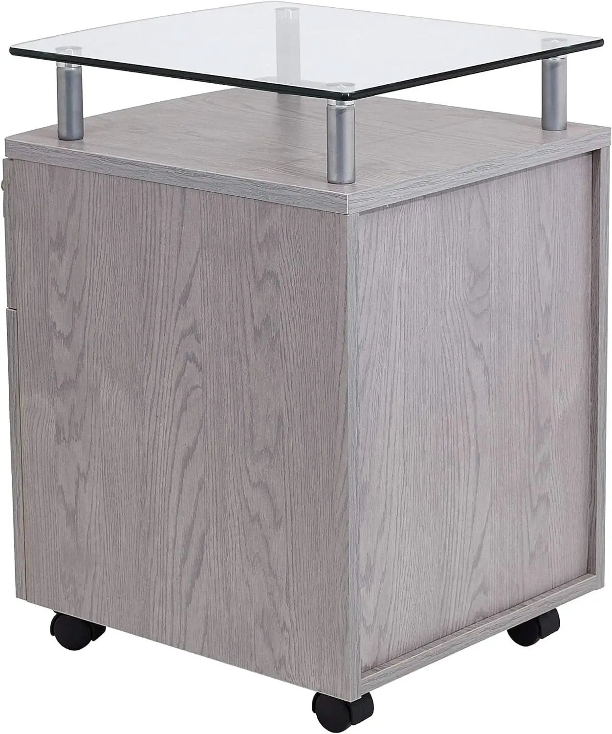 Two Drawer Rolling File Cabinet With Lock And Glass Top Under Desk Printer Stand Grey Office Furniture from PriceLows™