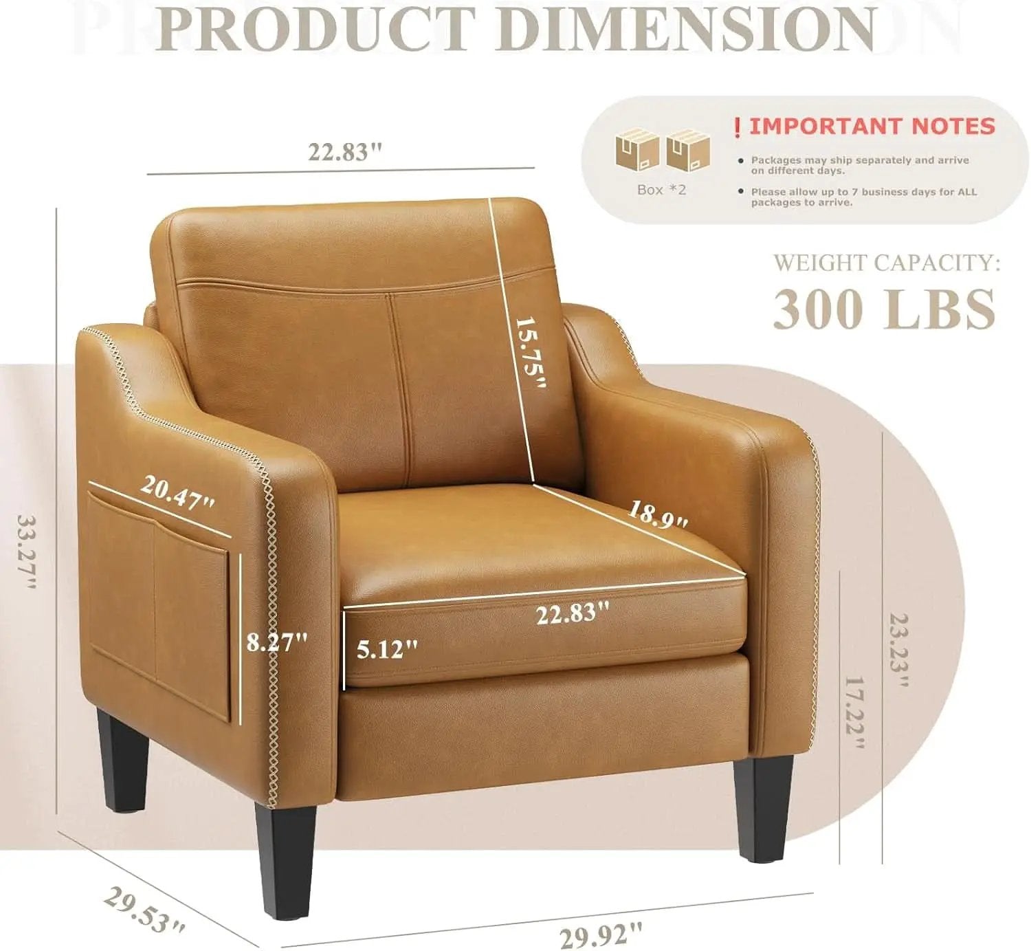 Brown PU Leather Mid Century Upholstered Armchairs from PriceLows™