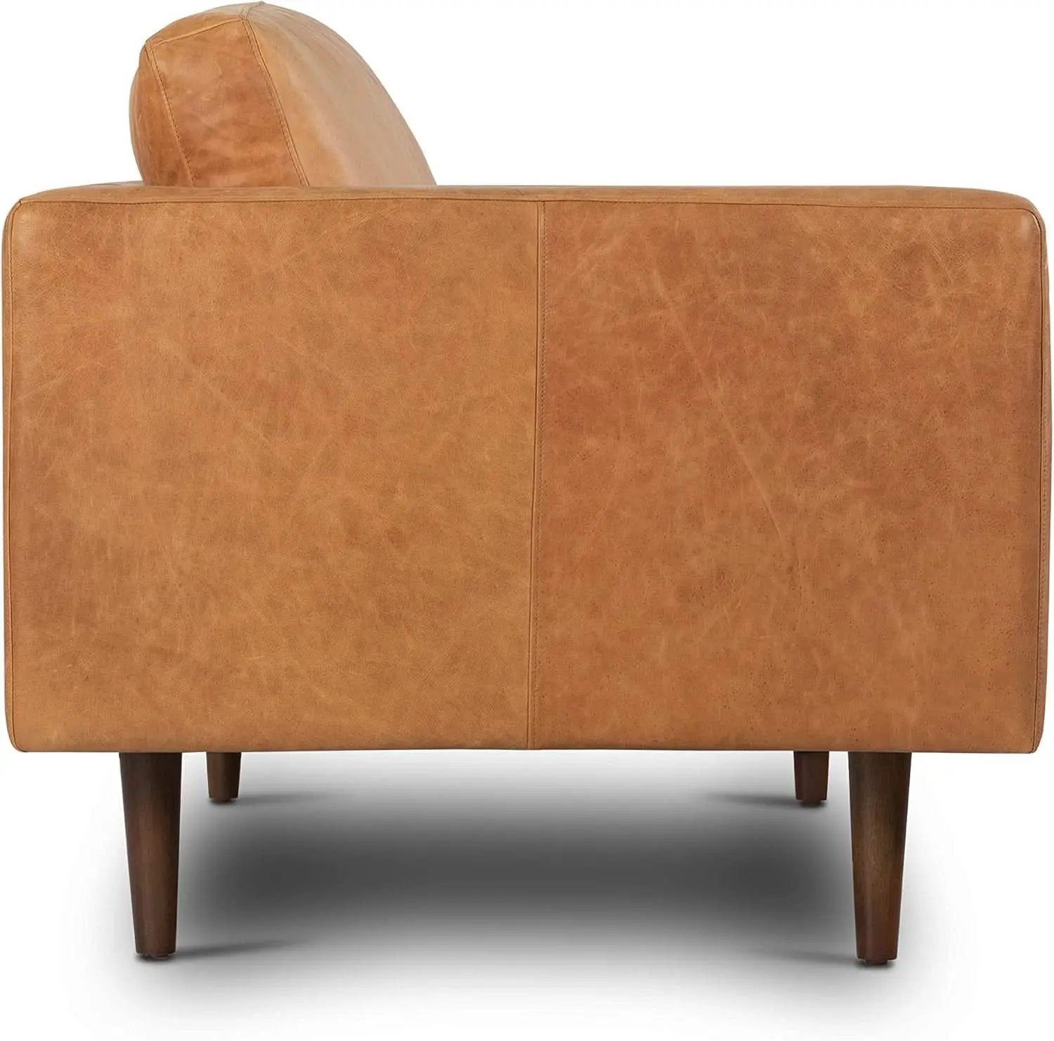 Cognac Tan Leather Mid Century Sofa With Bolsters In Stock from PriceLows™