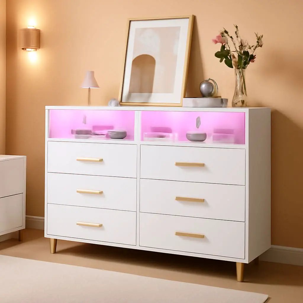 Elegant White Dresser With Integrated LED Lighting from PriceLows™