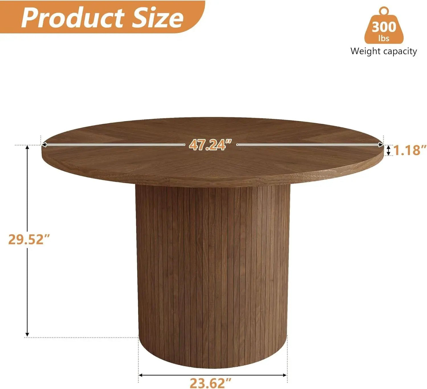 Round Dining Table For 4 Walnut 47 Inch Modern Farmhouse from PriceLows™