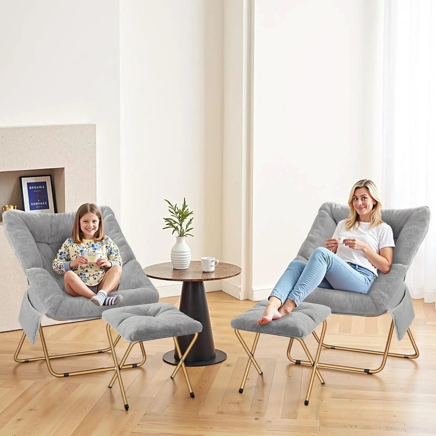 Extra Large Grey Ultrasoft Faux Fur Saucer Chair Foldable from PriceLows™