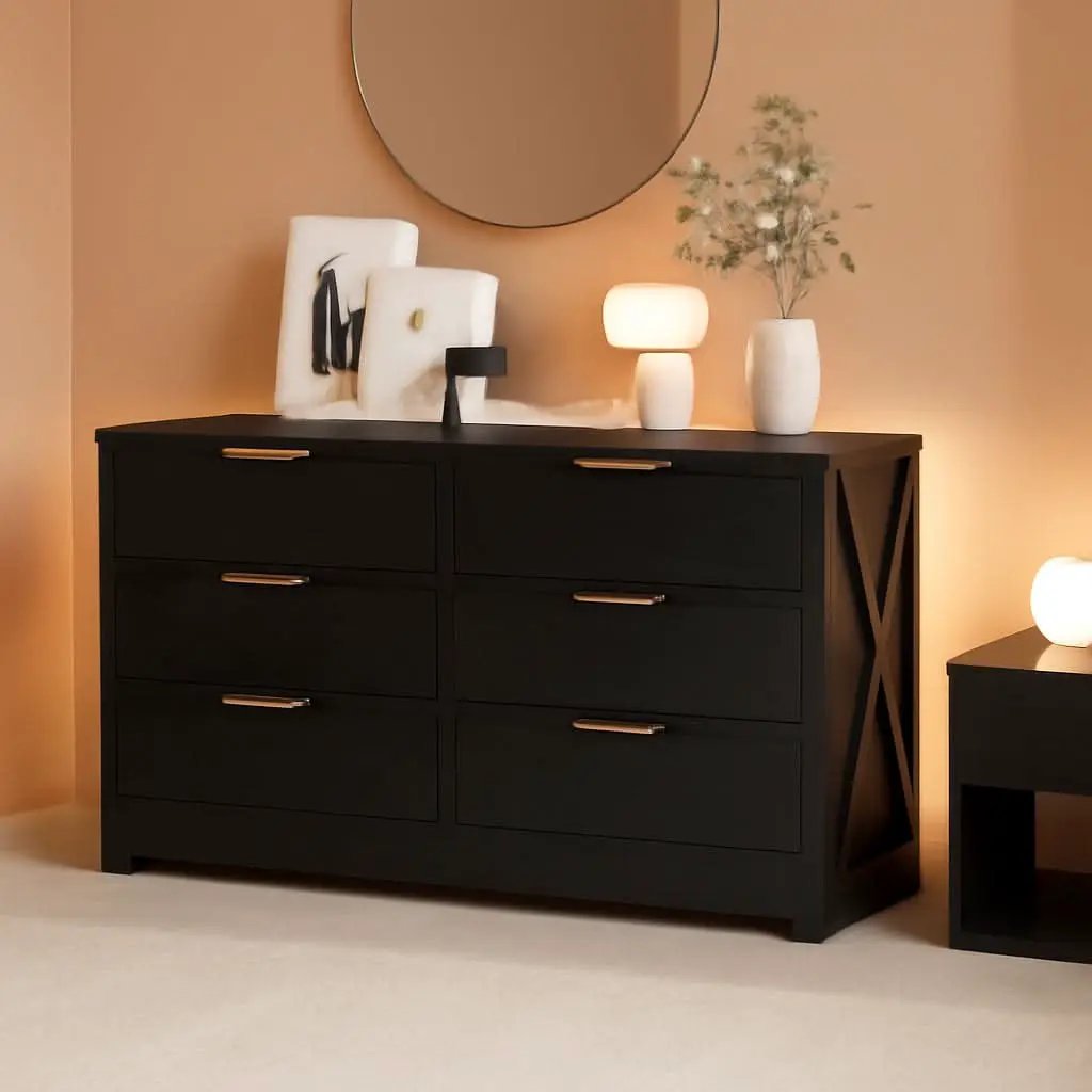 Contemporary Black 6 Drawer Dresser With SoftClosing from PriceLows™