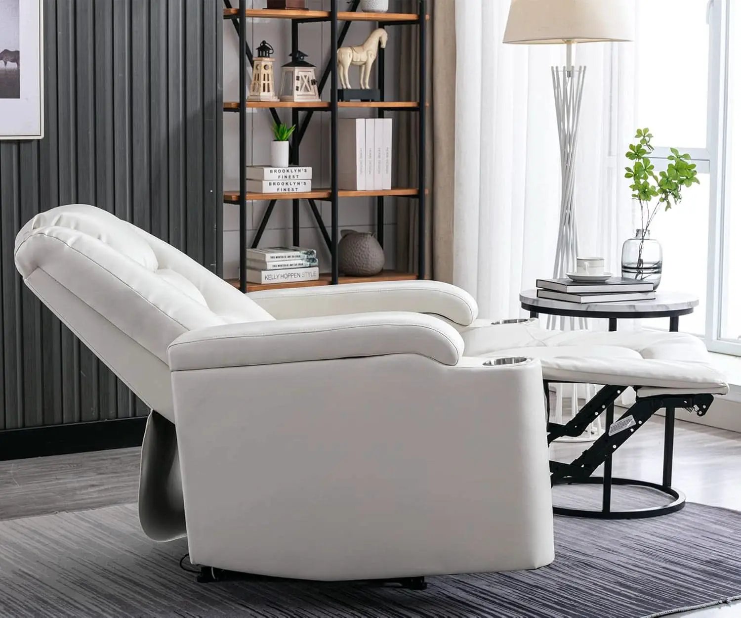 Cream White Power Recliner Chair With USB Ports And Hidden Storage from PriceLows™