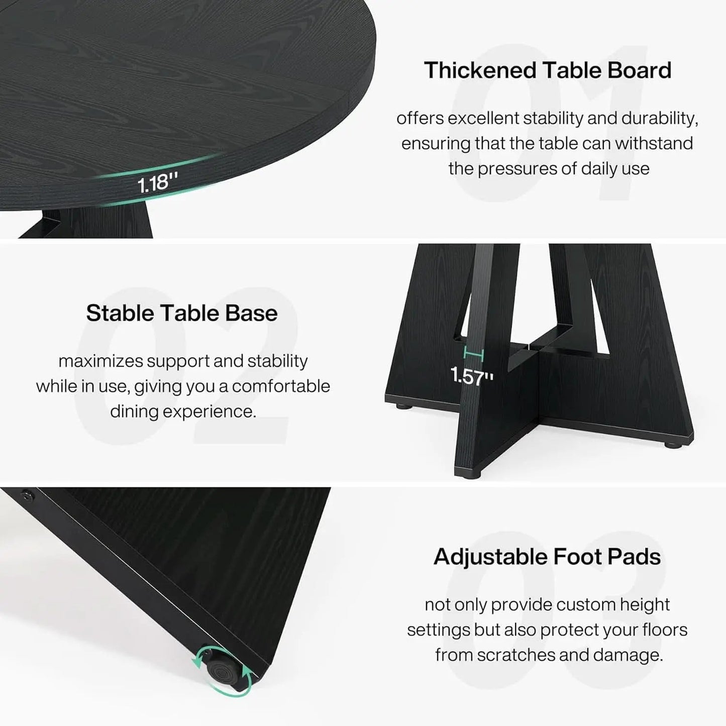 Round Wood Dining Table Farmhouse 47 Inch For Dining Room With Cross Base Black from PriceLows™