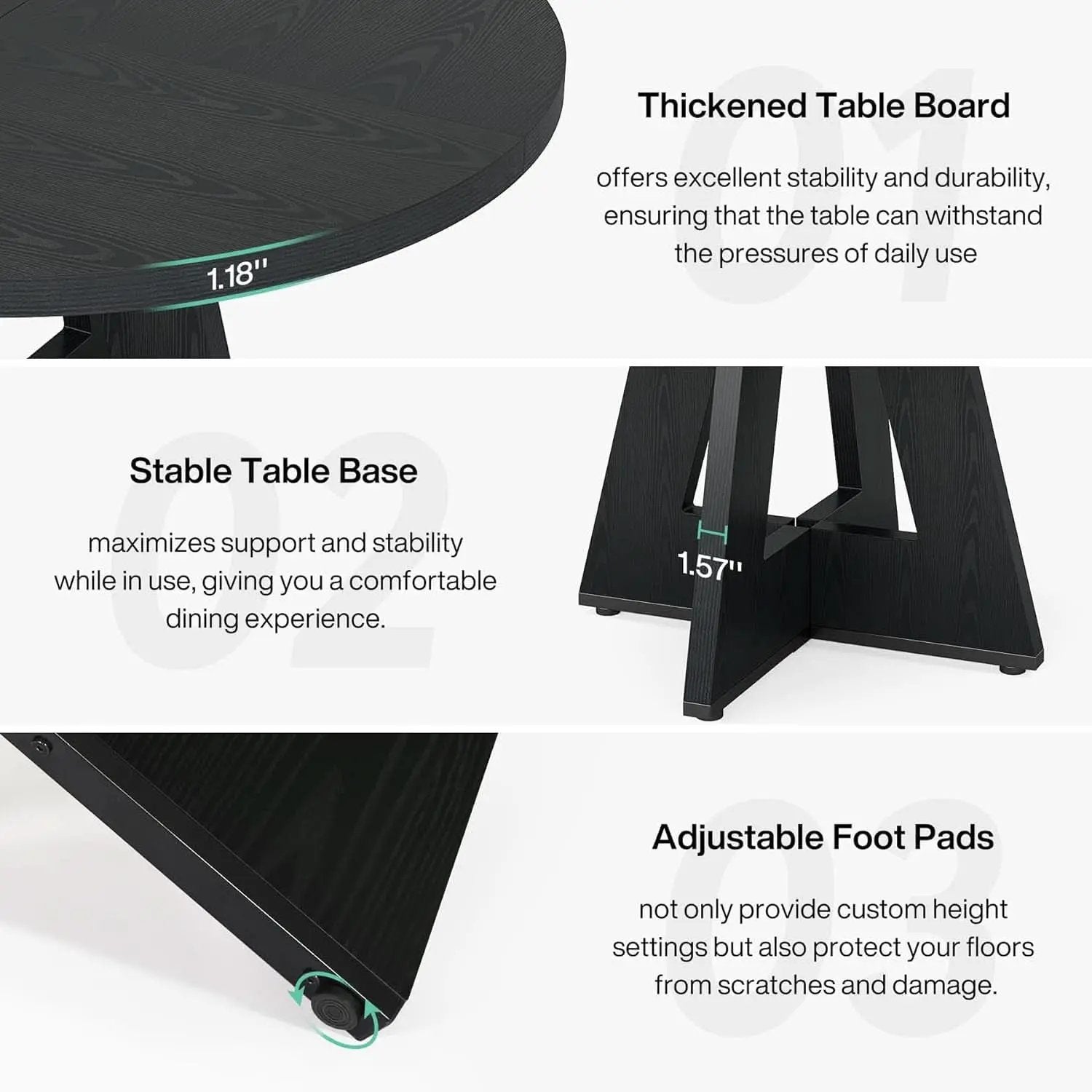 Round Wood Dining Table Farmhouse 47 Inch For Dining Room With Cross Base Black from PriceLows™