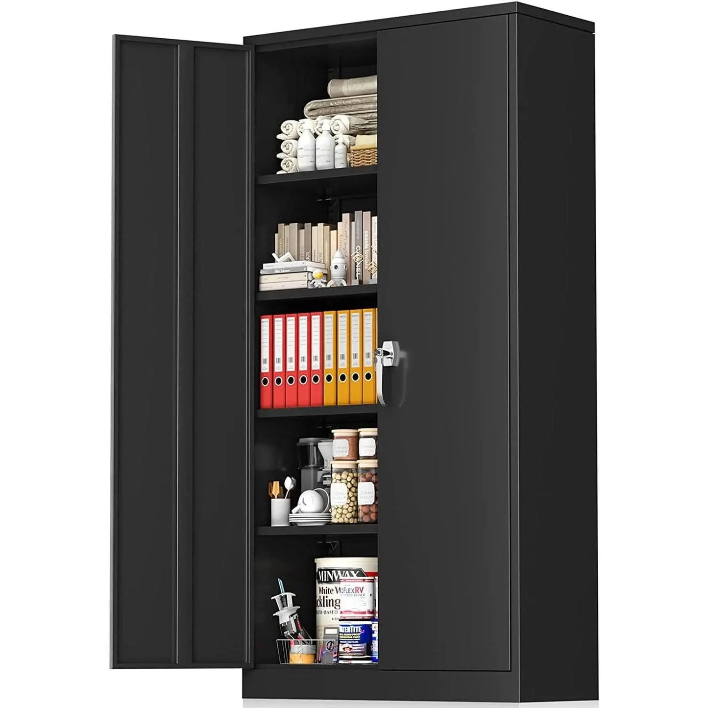 Black Locking Storage Cabinet With Shelves Heavy Duty from PriceLows™