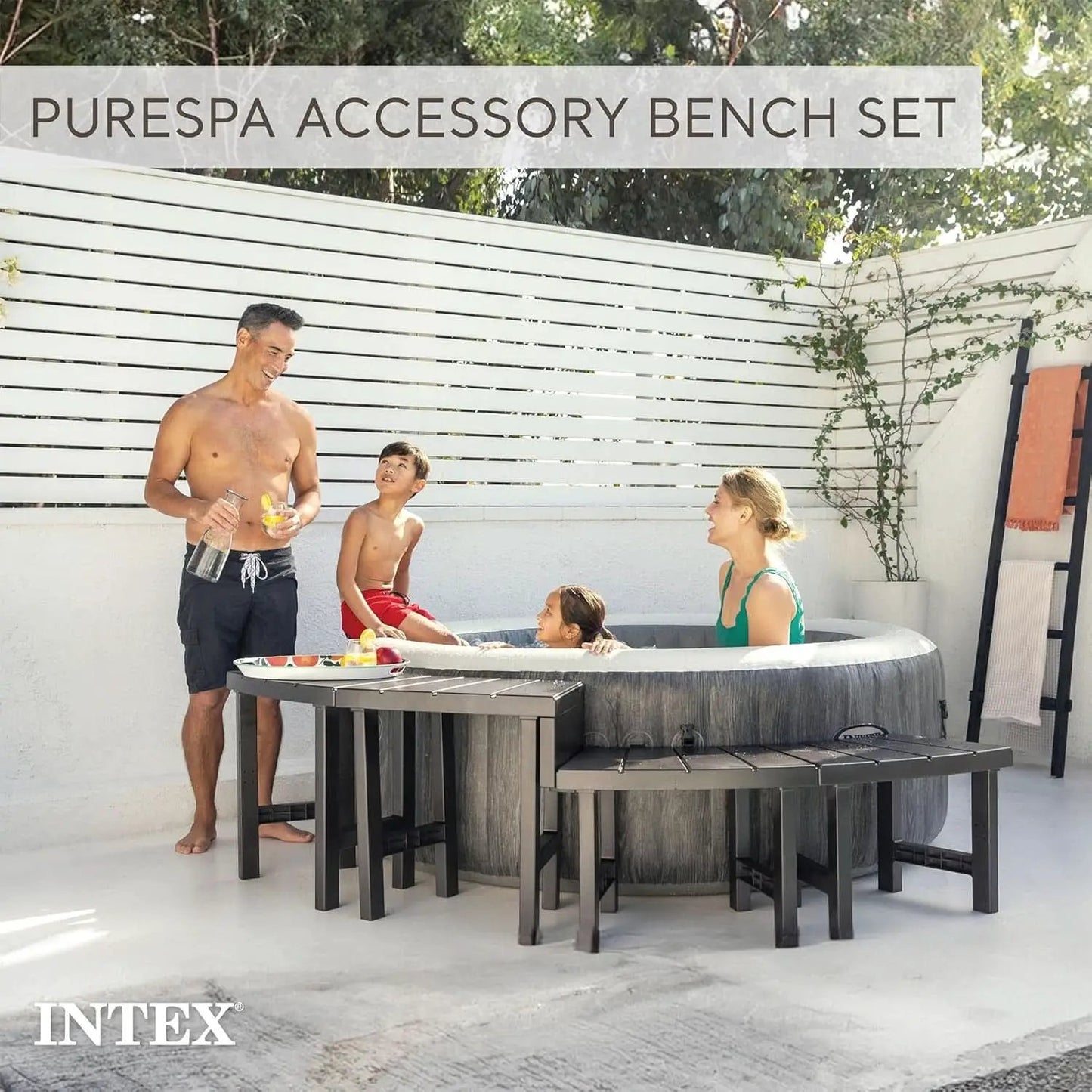 Two Medium Height PureSpa Benches For Four Person Spas Featuring Curved Seating Set from PriceLows™