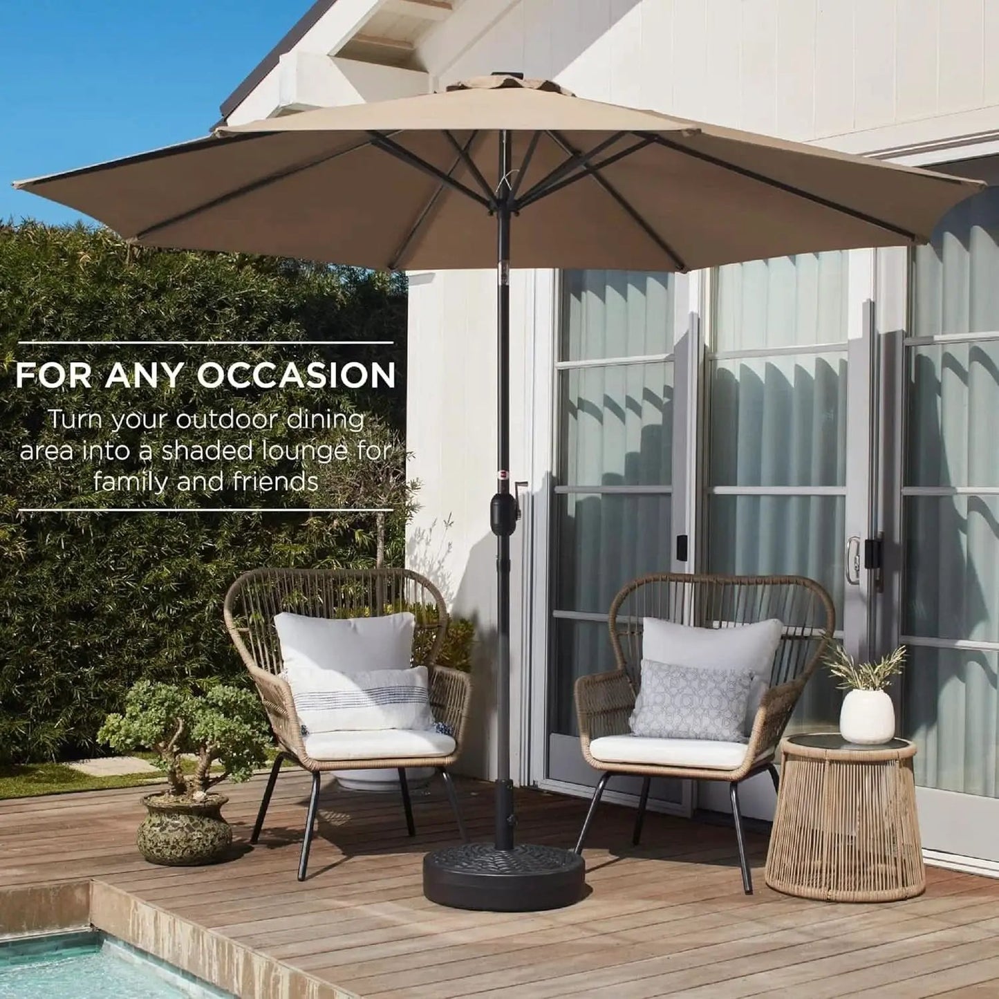 10 Foot Outdoor Steel Polyester Patio Umbrella Tan With Crank Tilt And Table Compatible from PriceLows™