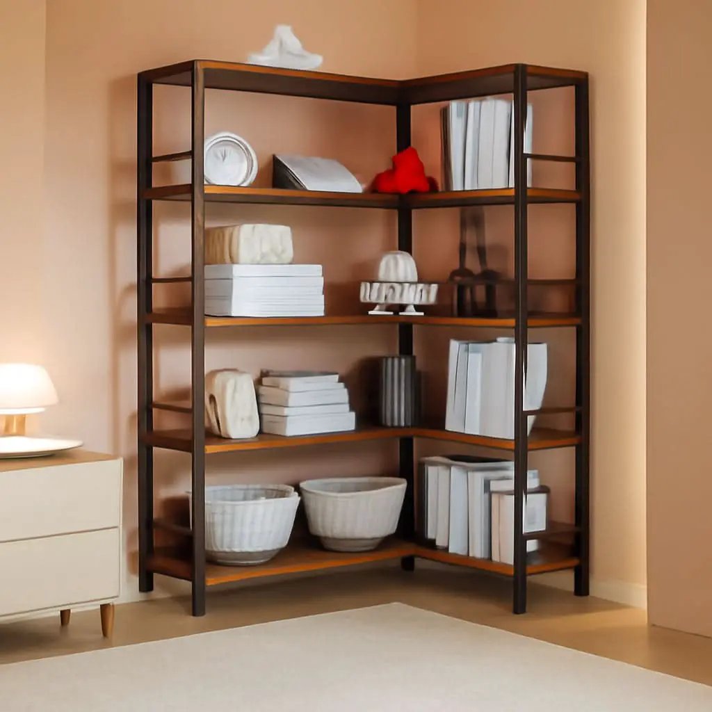 5-Tier Industrial Corner Bookcase With Metal Frame from PriceLows™