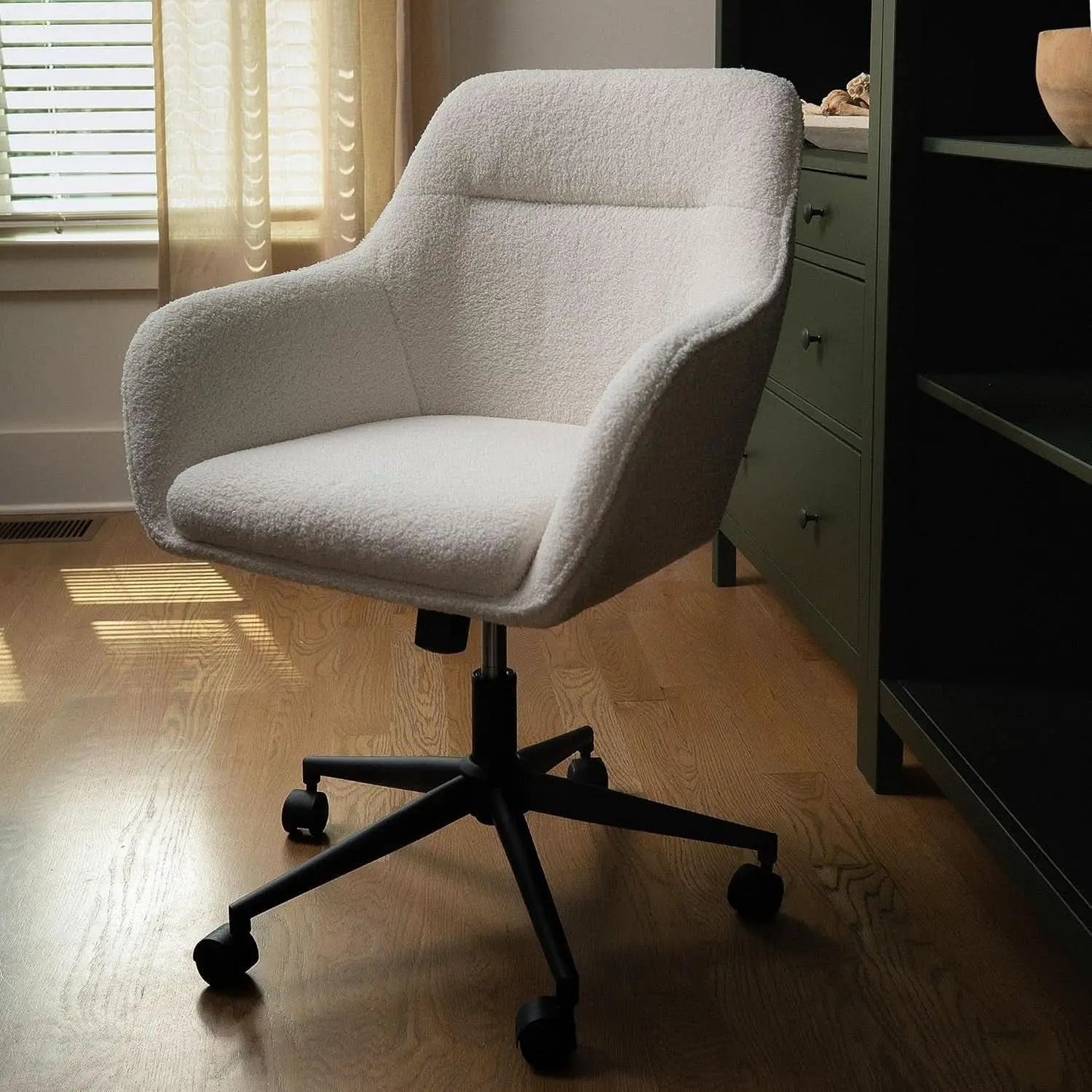Rayna Swivel Task Chair White Boucle With Oil Rubbed Bronze from PriceLows™