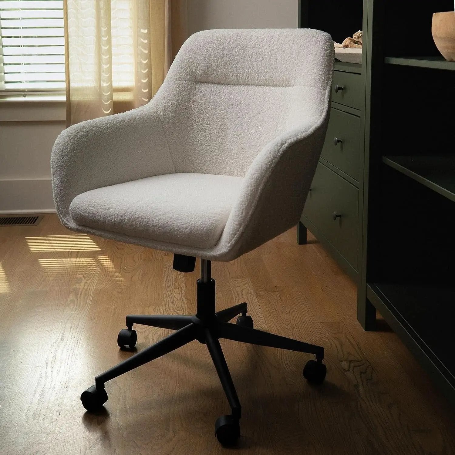 Rayna Swivel Task Chair White Boucle With Oil Rubbed Bronze from PriceLows™