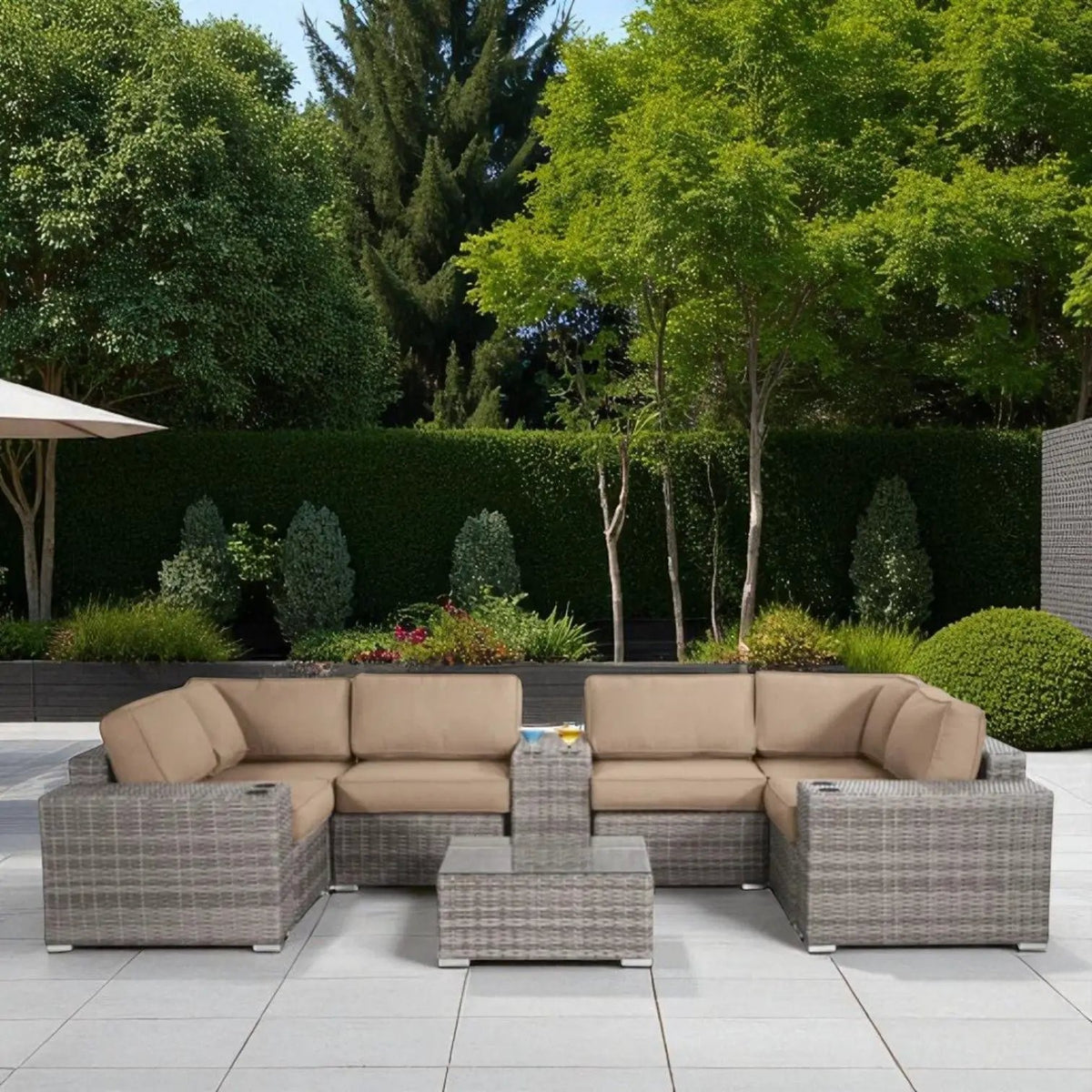 Patio Rattan Sectional Set | Half-Round HDPE Wicker | Rustproof Aluminum Frame | Fully Assembled