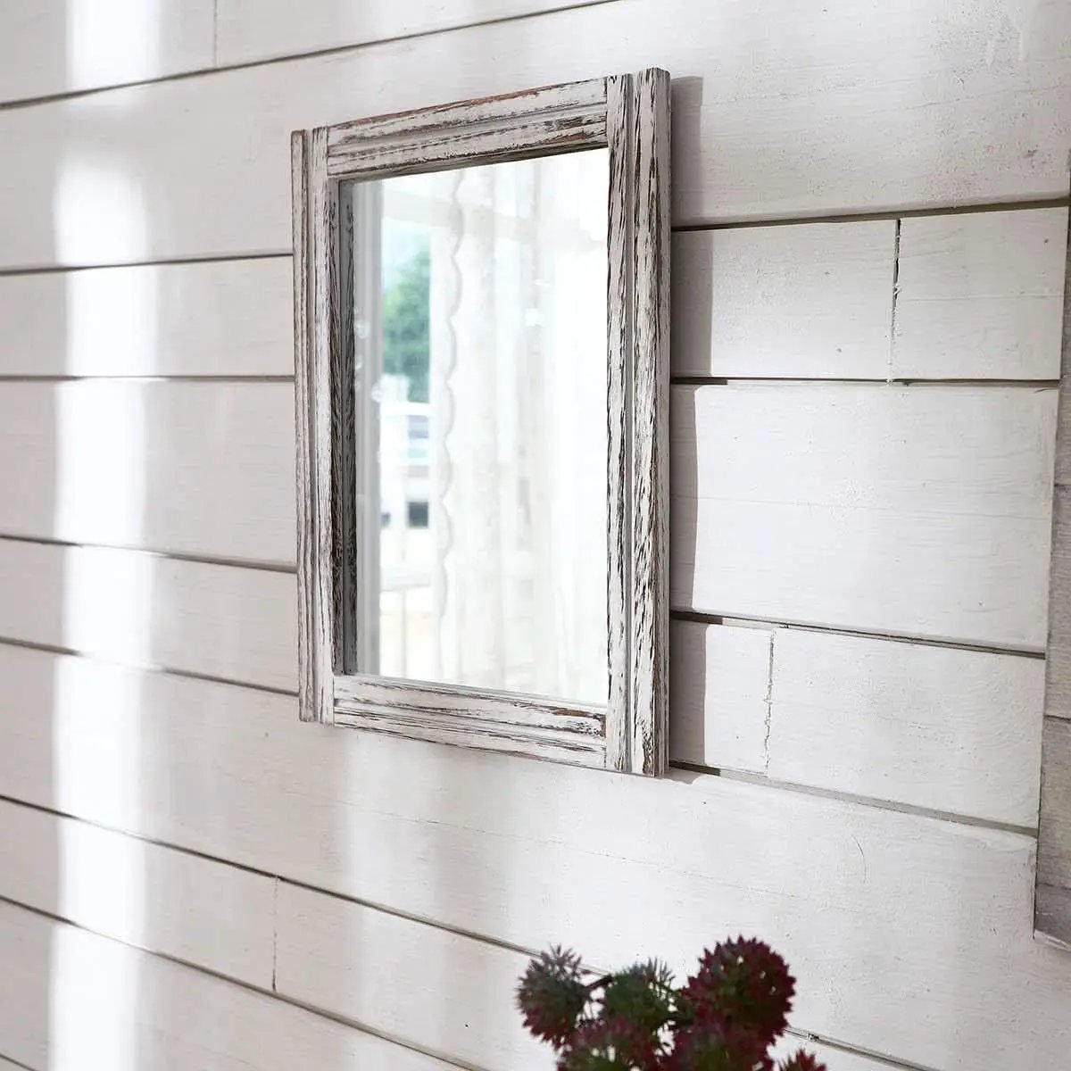 Wall Mirror Wood Framed Rustic Rectangle Small Decorative from PriceLows™