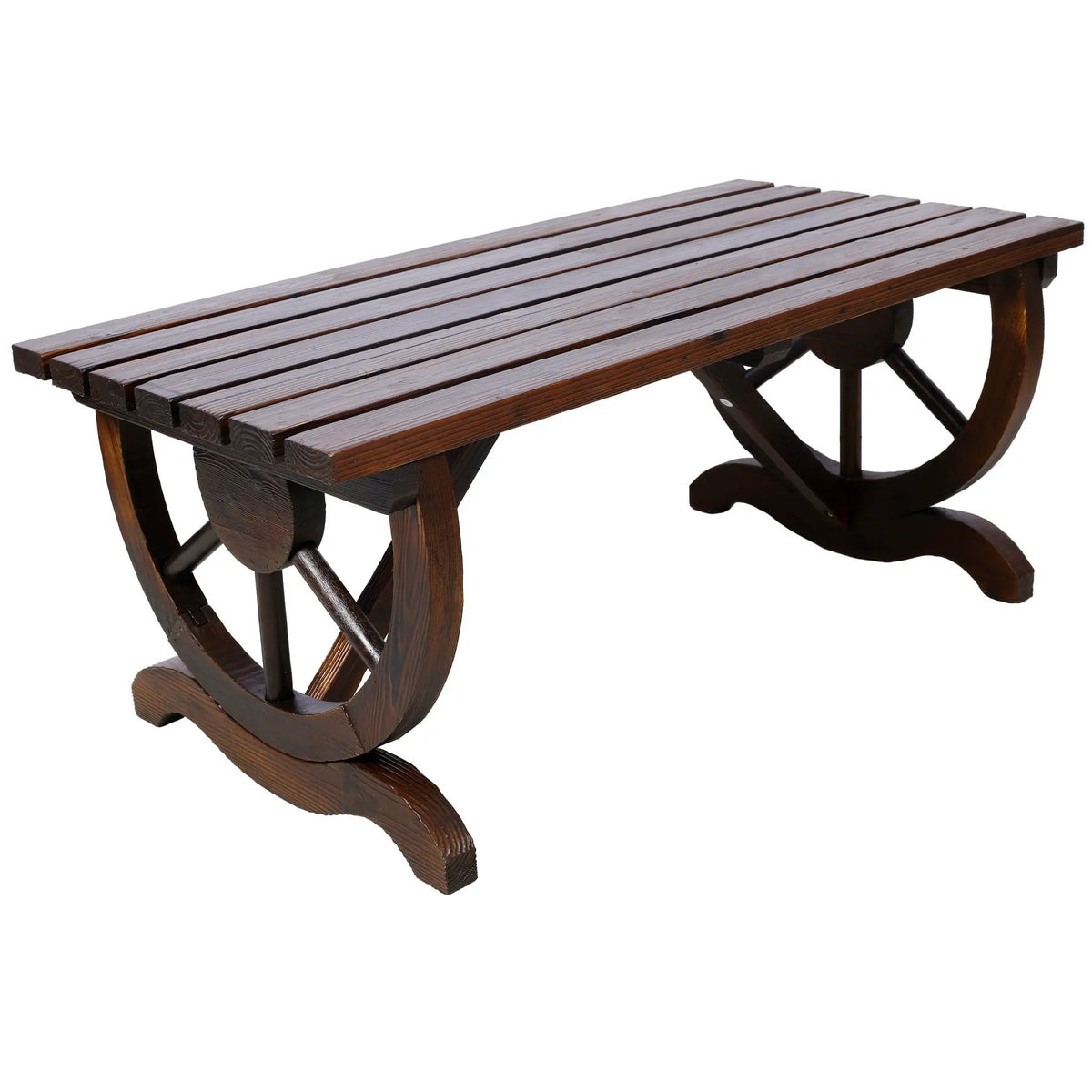 Wooden Garden Bench | Wagon Wheel Legs | Solid Fir | Two Seater