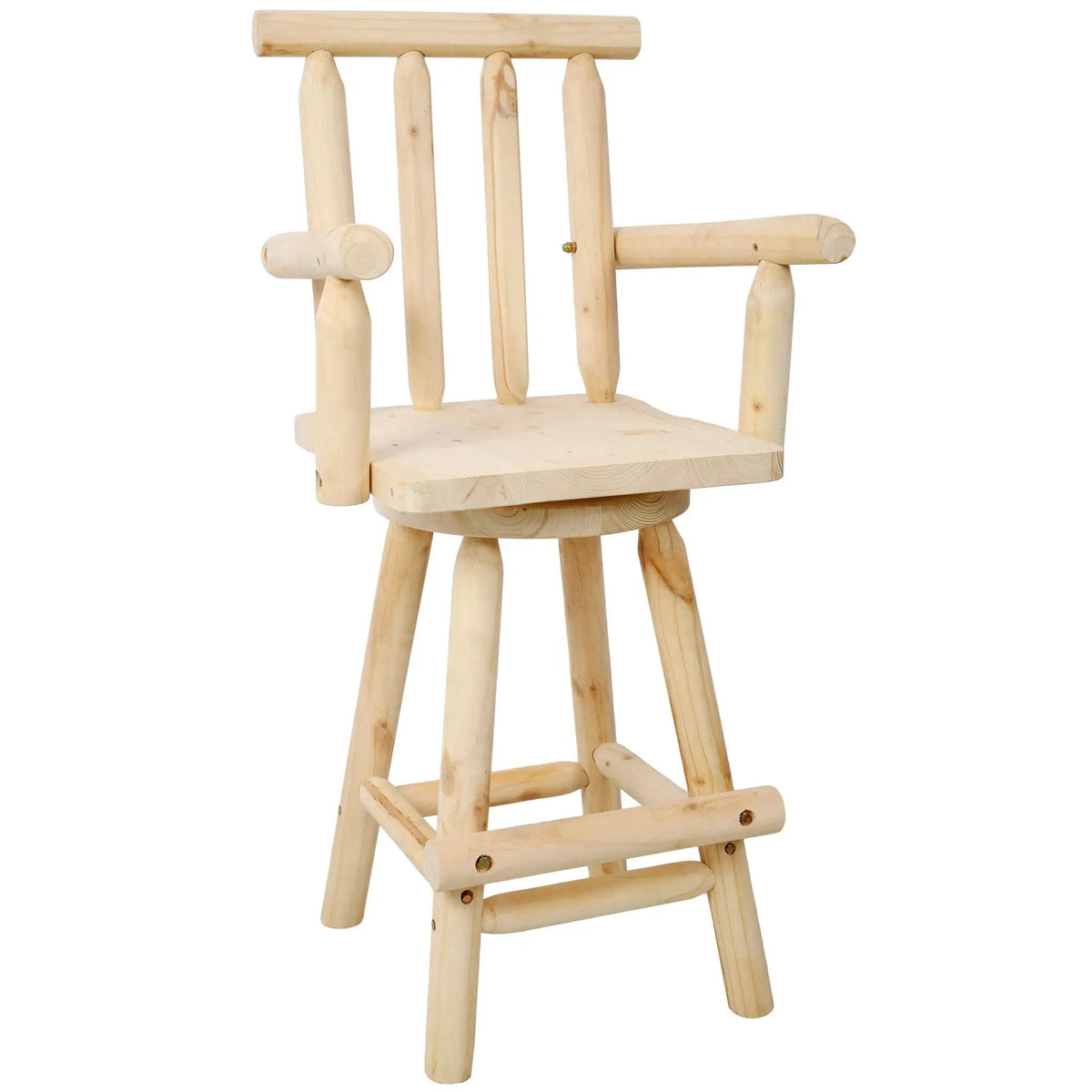 Rustic Bar Stool | 360 Degree Swivel | Fir Wood | Wide Armrest