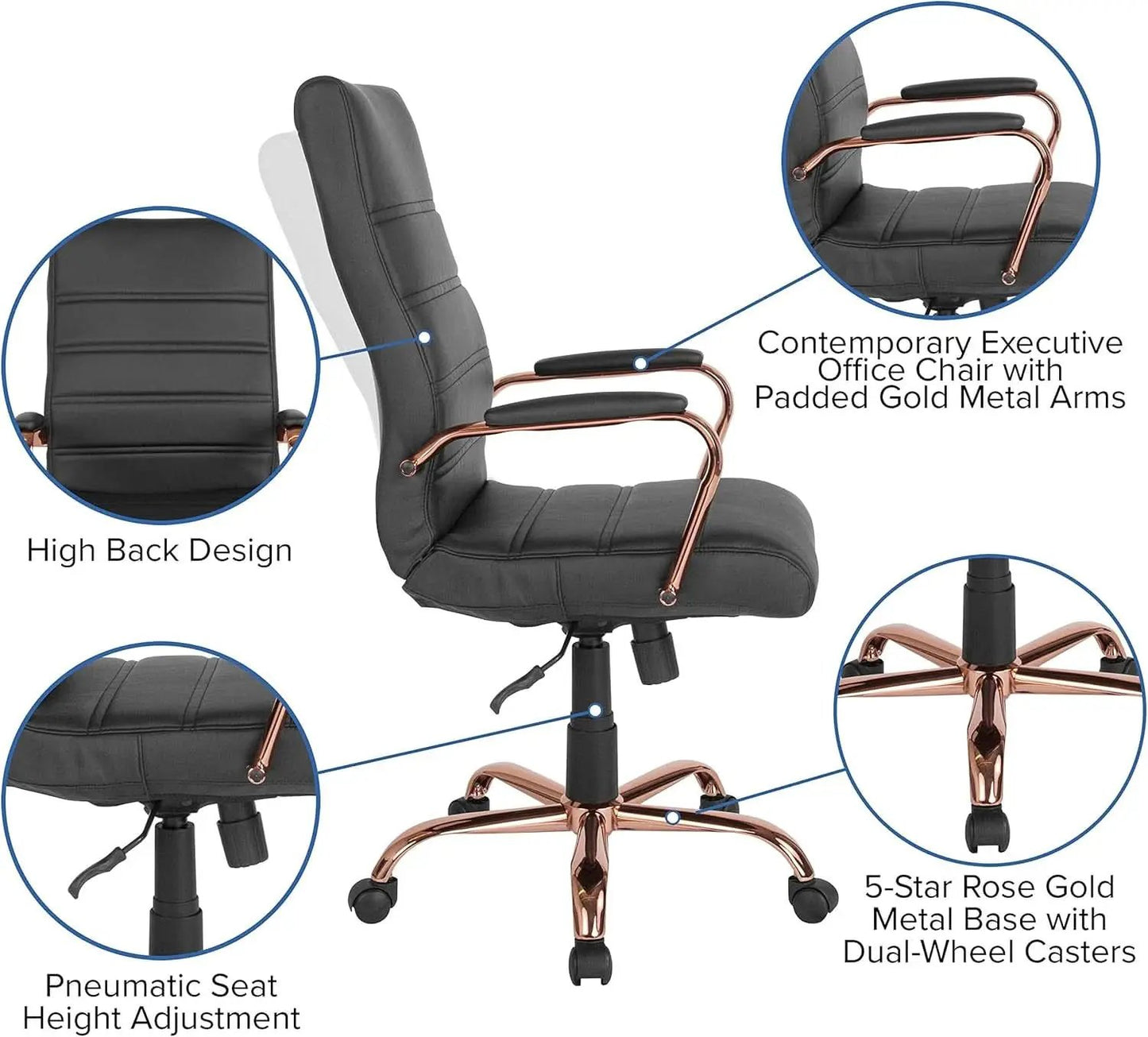 Whitney High Back Swivel Desk Chair Black Rose Gold from PriceLows™
