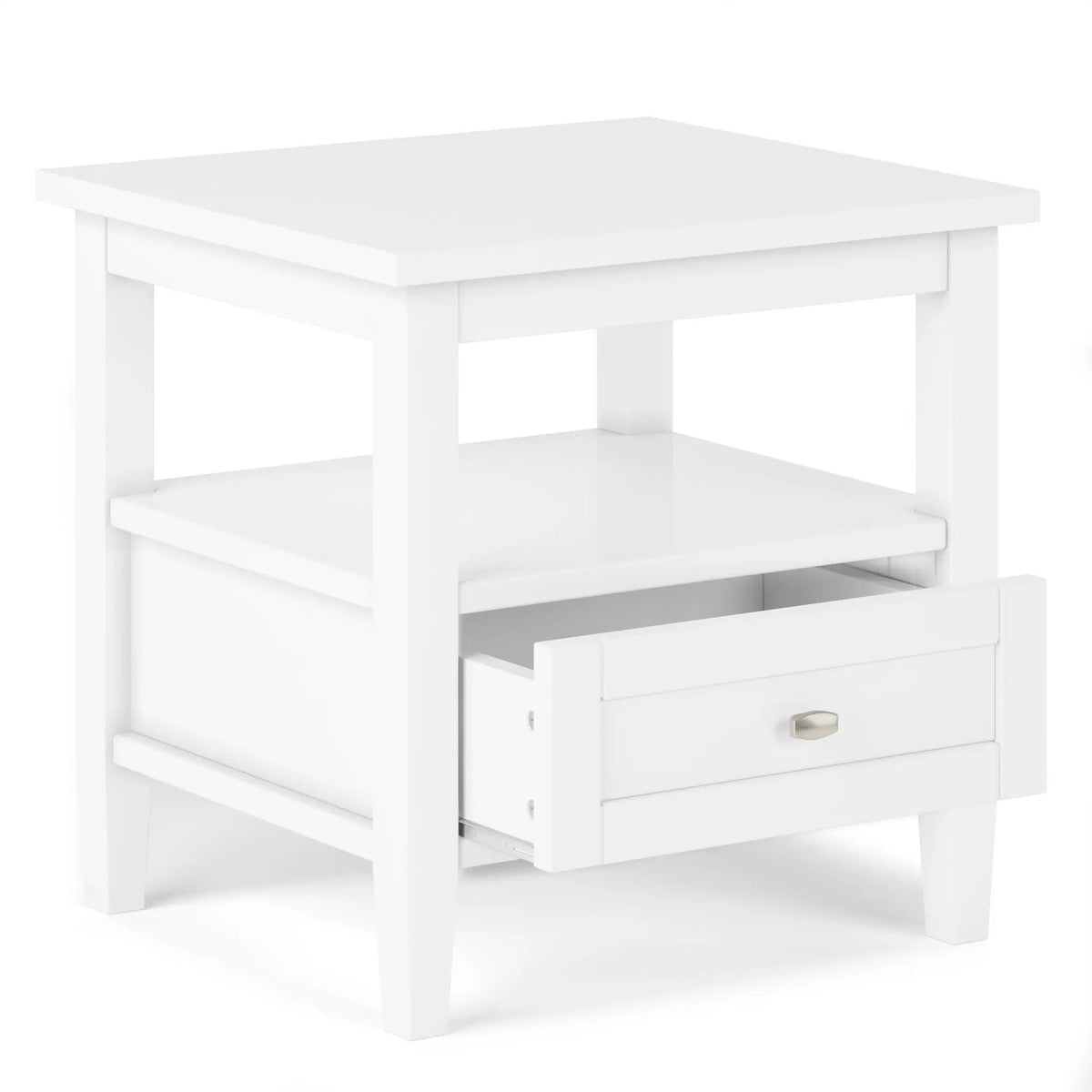 Warm Shaker Solid Wood Table | Bottom Drawer | Open Shelf Storage