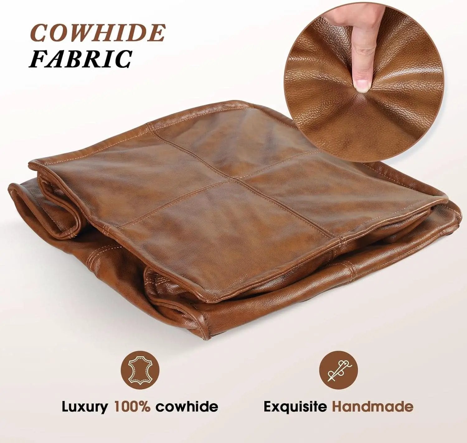 Authentic Brown Leather Ottoman Square Memory Foam from PriceLows™